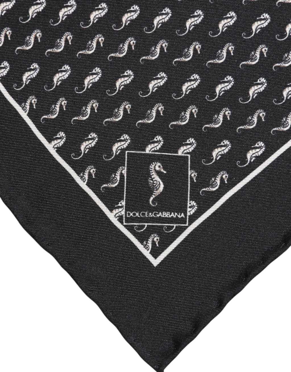 Foulard carré en soie Dolce &amp; Gabbana pour homme, motif hippocampe noir