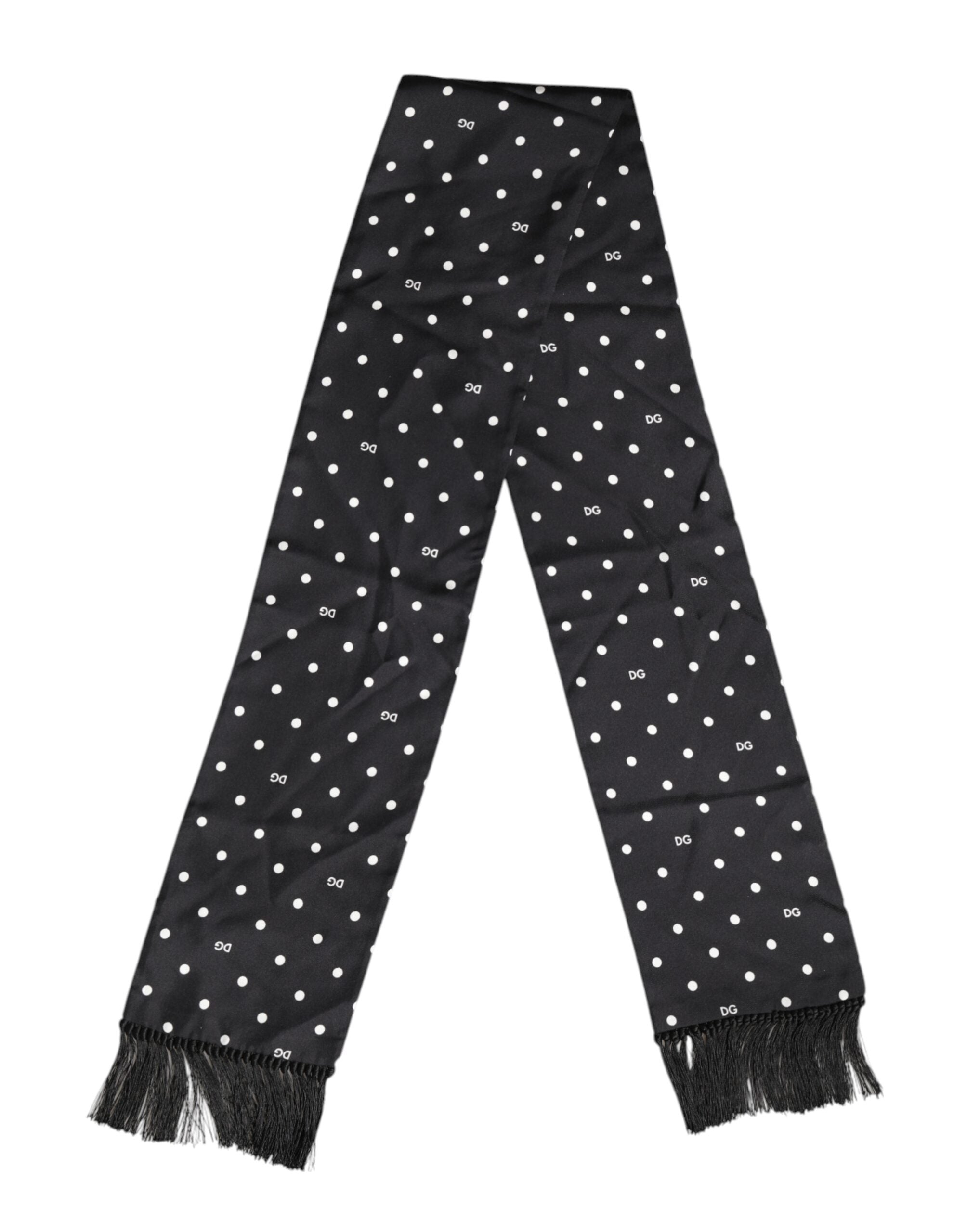 Dolce &amp; Gabbana – Schwarz-weißer Foulard-Schal mit gepunkteten Fransen
