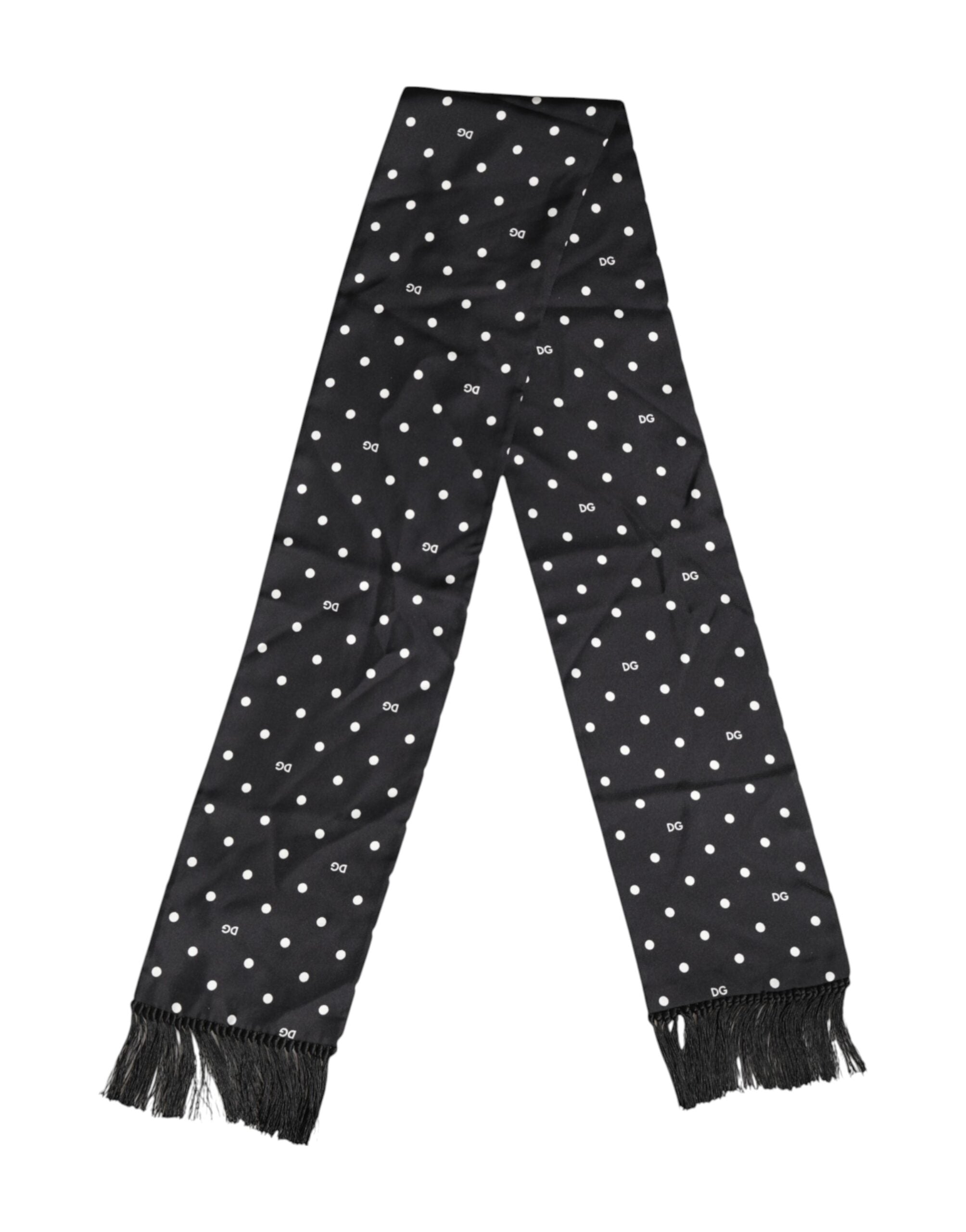 Dolce &amp; Gabbana – Schwarz-weißer Foulard-Schal mit gepunkteten Fransen