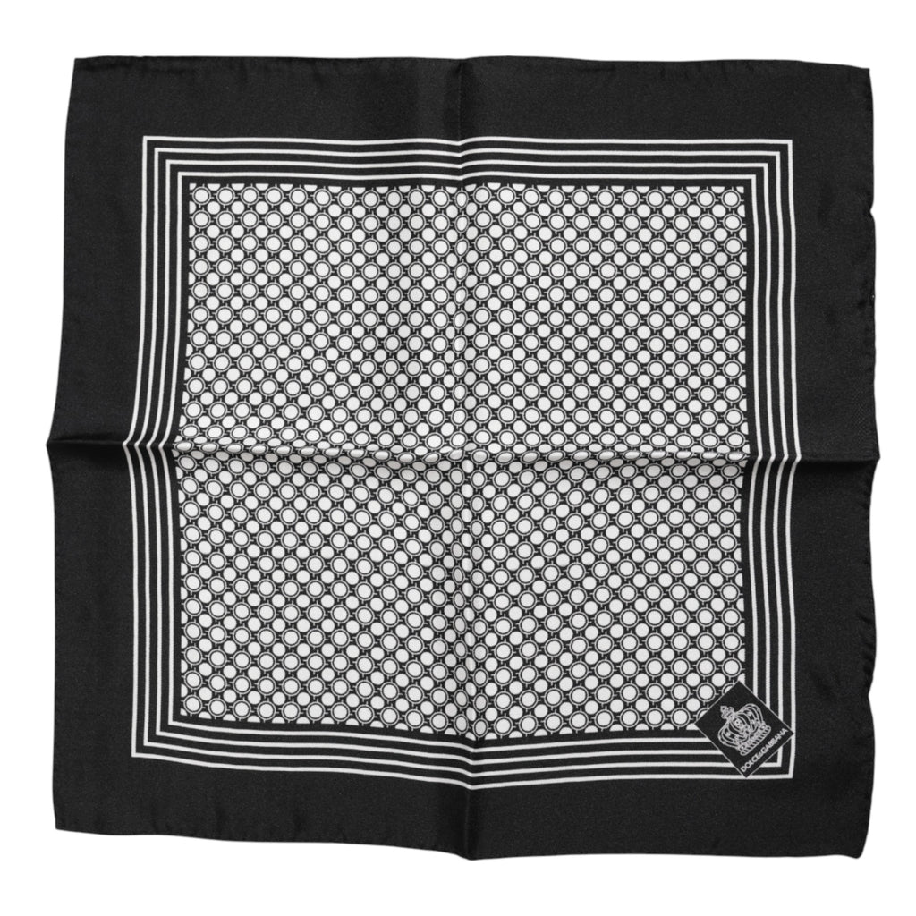 Dolce & Gabbana Black White Patterned Square Men Foulard Scarf