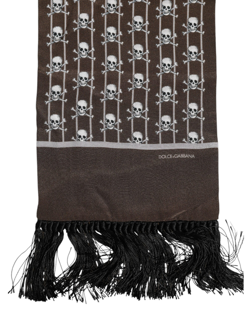 Foulard Dolce &amp; Gabbana marron à franges et imprimé têtes de mort pour homme