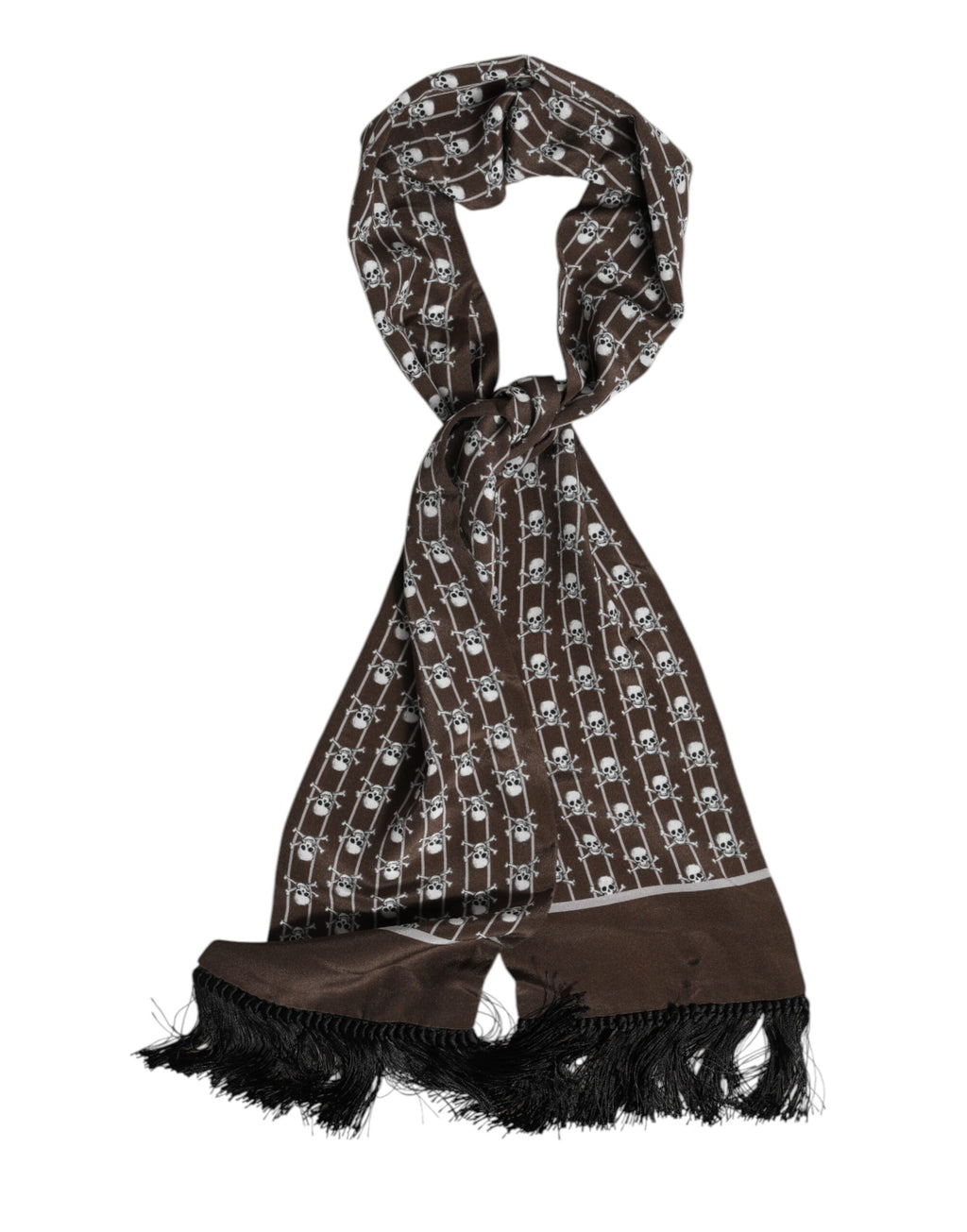 Foulard Dolce &amp; Gabbana marron à franges et imprimé têtes de mort pour homme