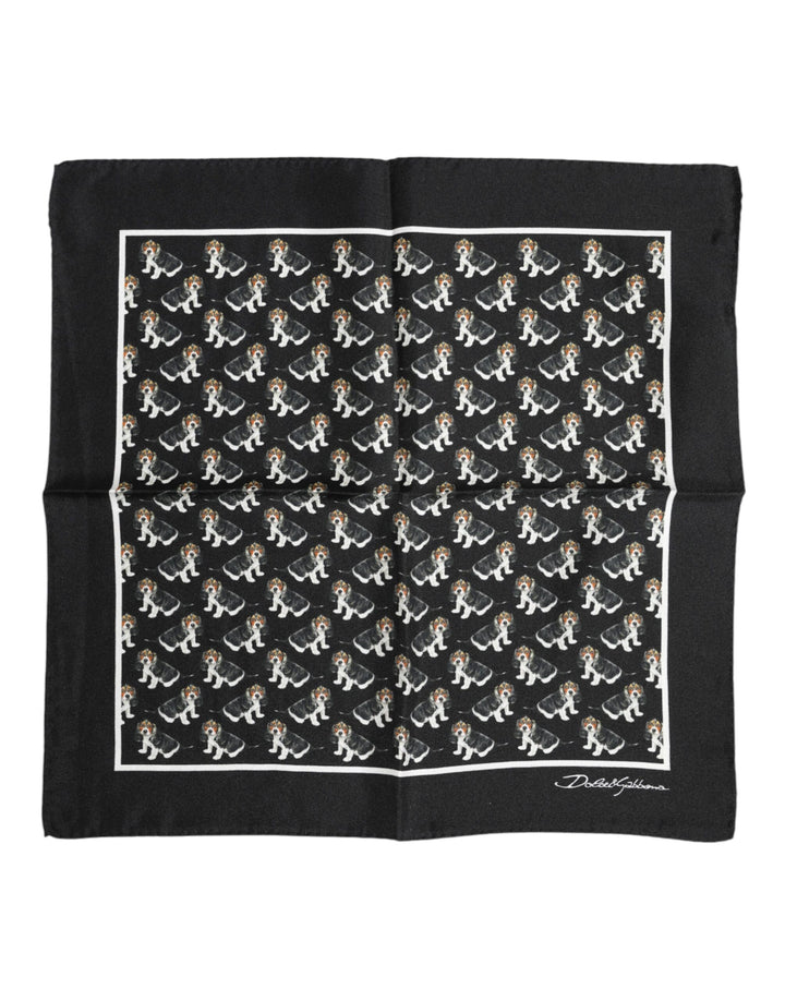 Dolce & Gabbana Black Dog Print Silk Square Foulard Scarf