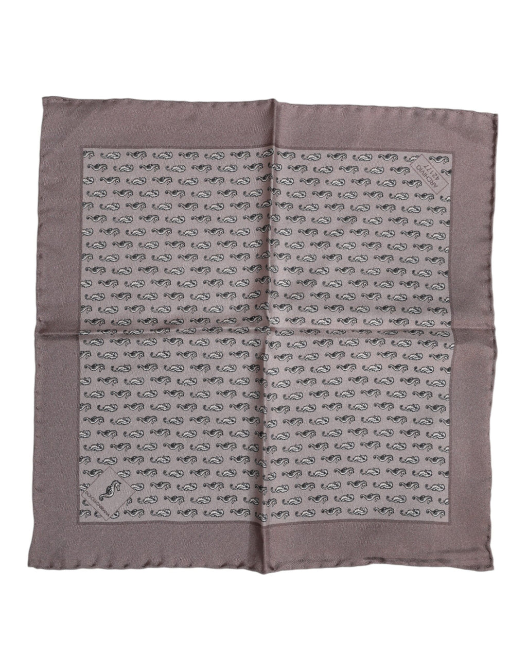 Foulard carré en soie marron motif hippocampe Dolce &amp; Gabbana
