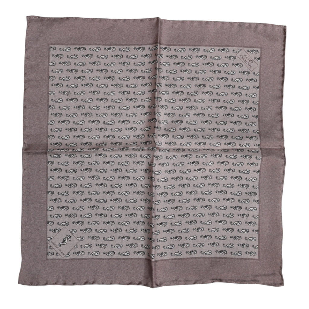 Foulard carré en soie marron motif hippocampe Dolce &amp; Gabbana