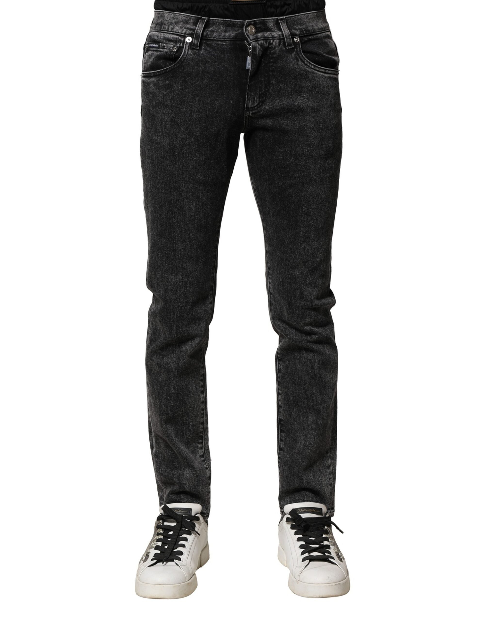 Jean en denim noir délavé à double ceinture Dolce &amp; Gabbana