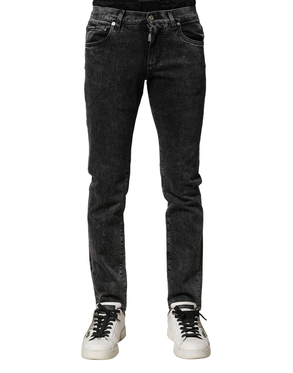 Dolce &amp; Gabbana – Schwarze, verwaschene Jeans aus Denim mit doppeltem Bund