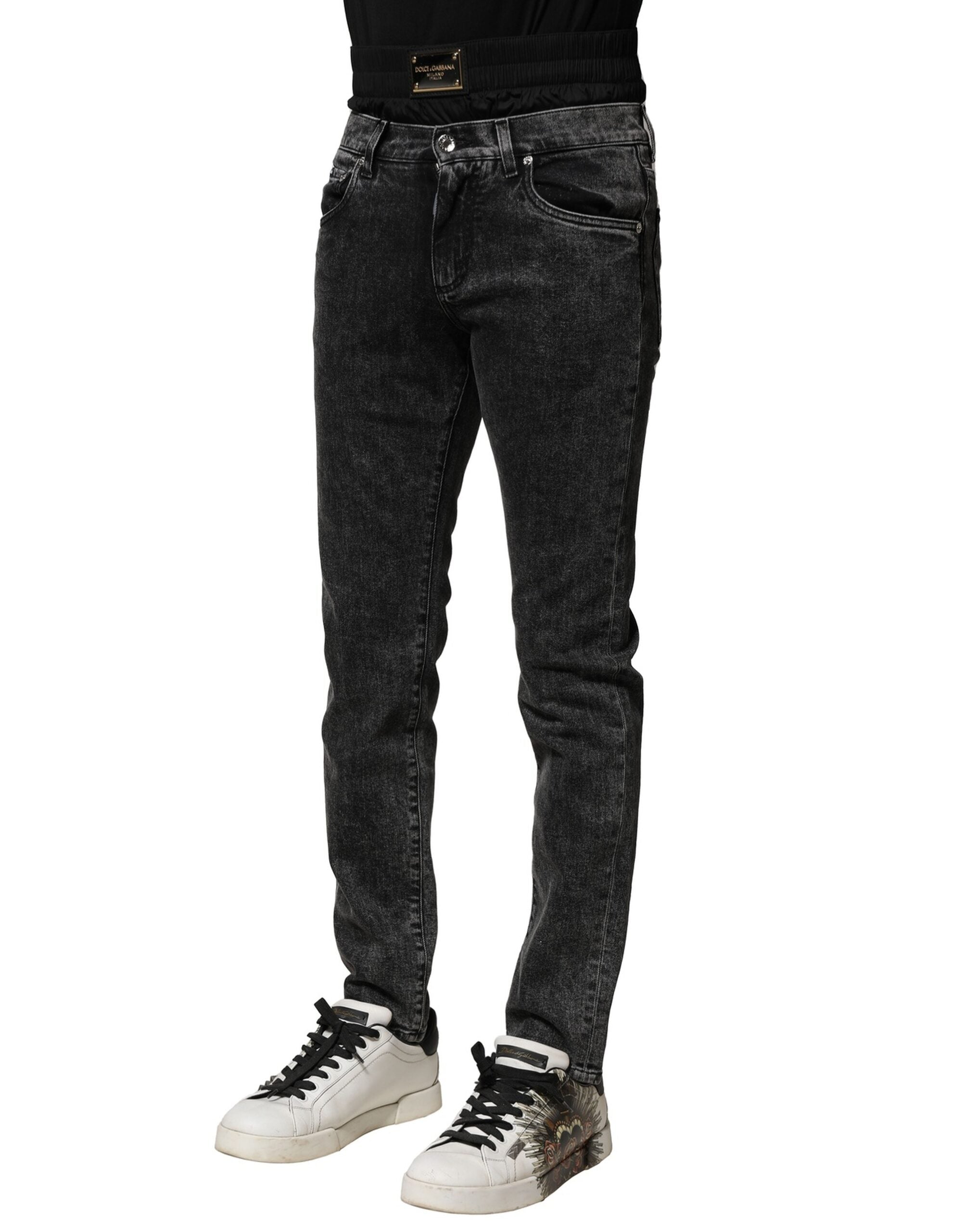 Jean en denim noir délavé à double ceinture Dolce &amp; Gabbana