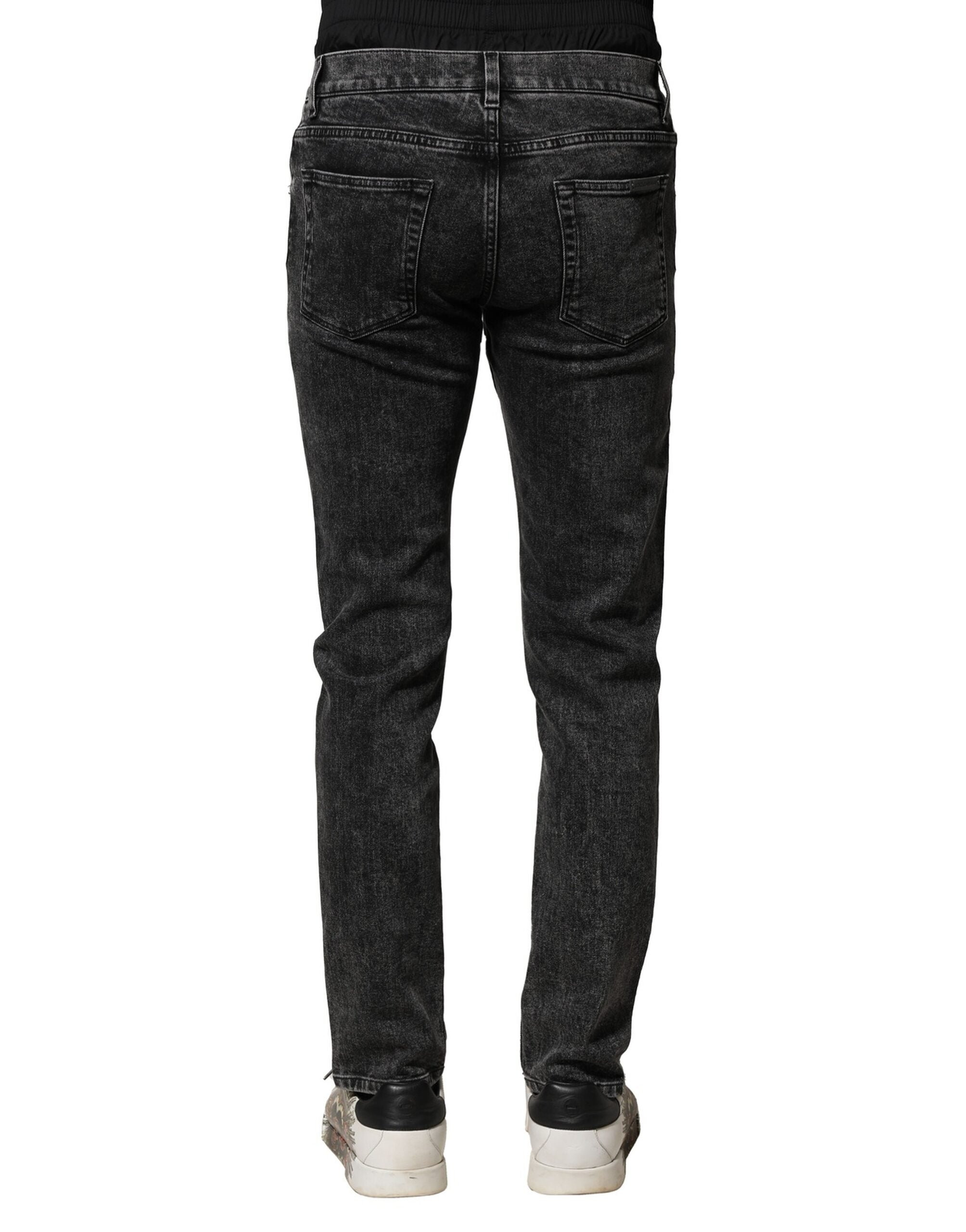 Jean en denim noir délavé à double ceinture Dolce &amp; Gabbana