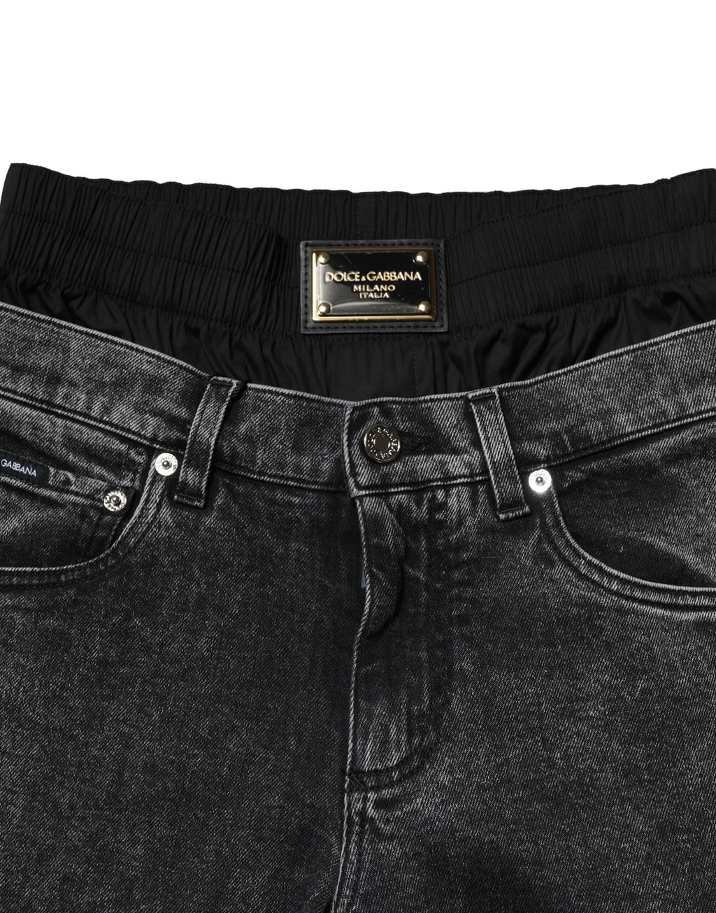Dolce &amp; Gabbana – Schwarze, verwaschene Jeans aus Denim mit doppeltem Bund