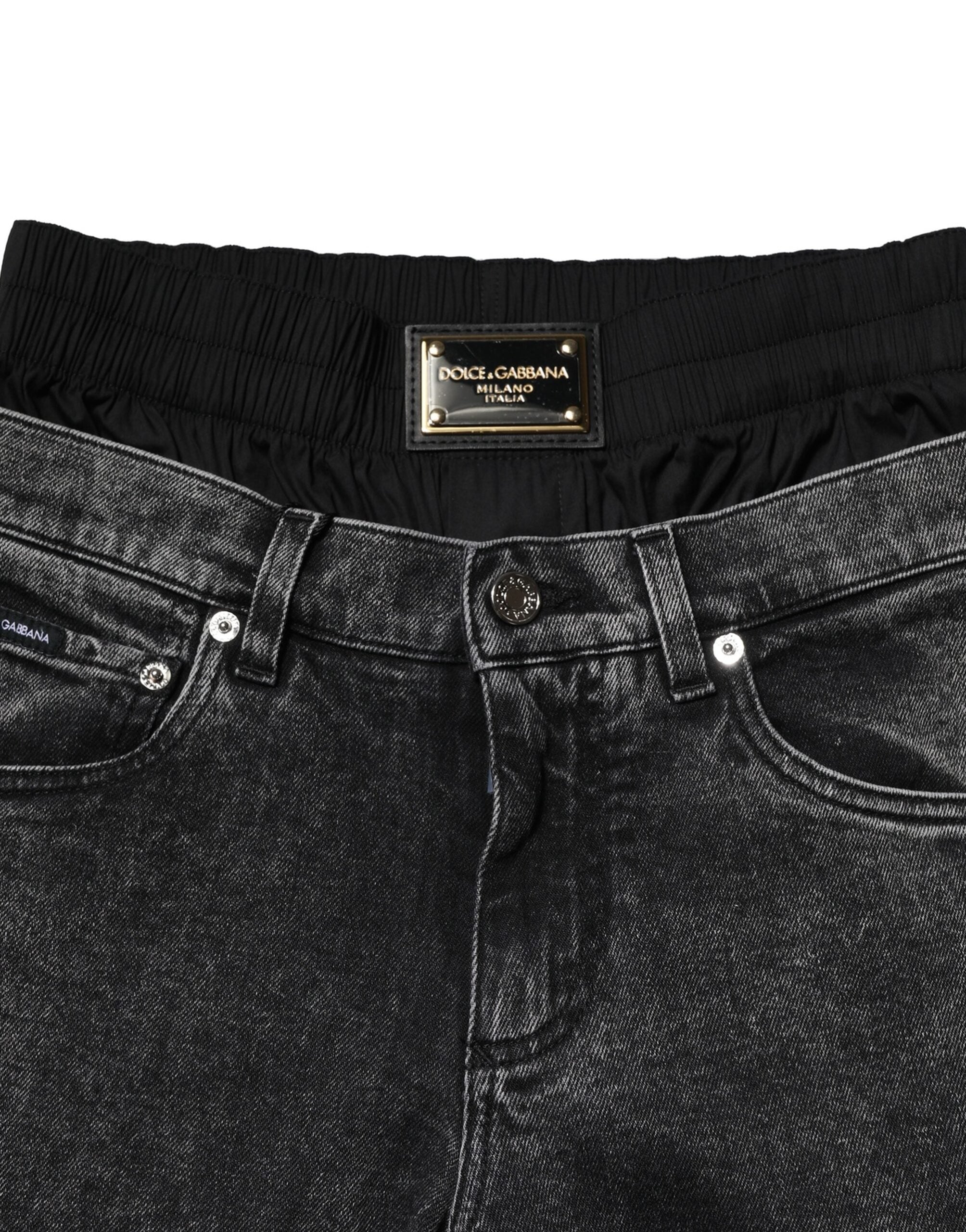 Jean en denim noir délavé à double ceinture Dolce &amp; Gabbana