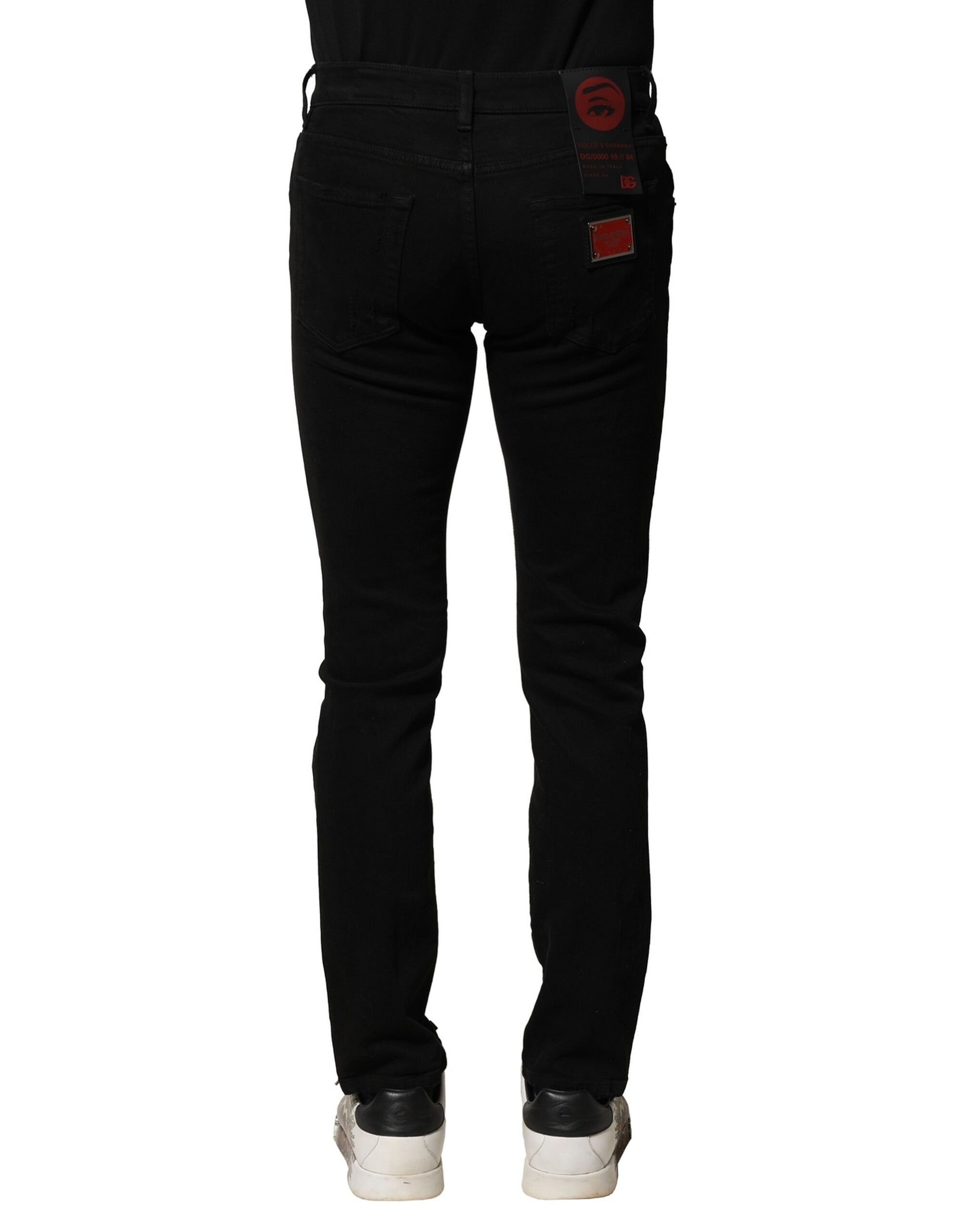 Jean slim en coton noir avec plaque logo Dolce &amp; Gabbana