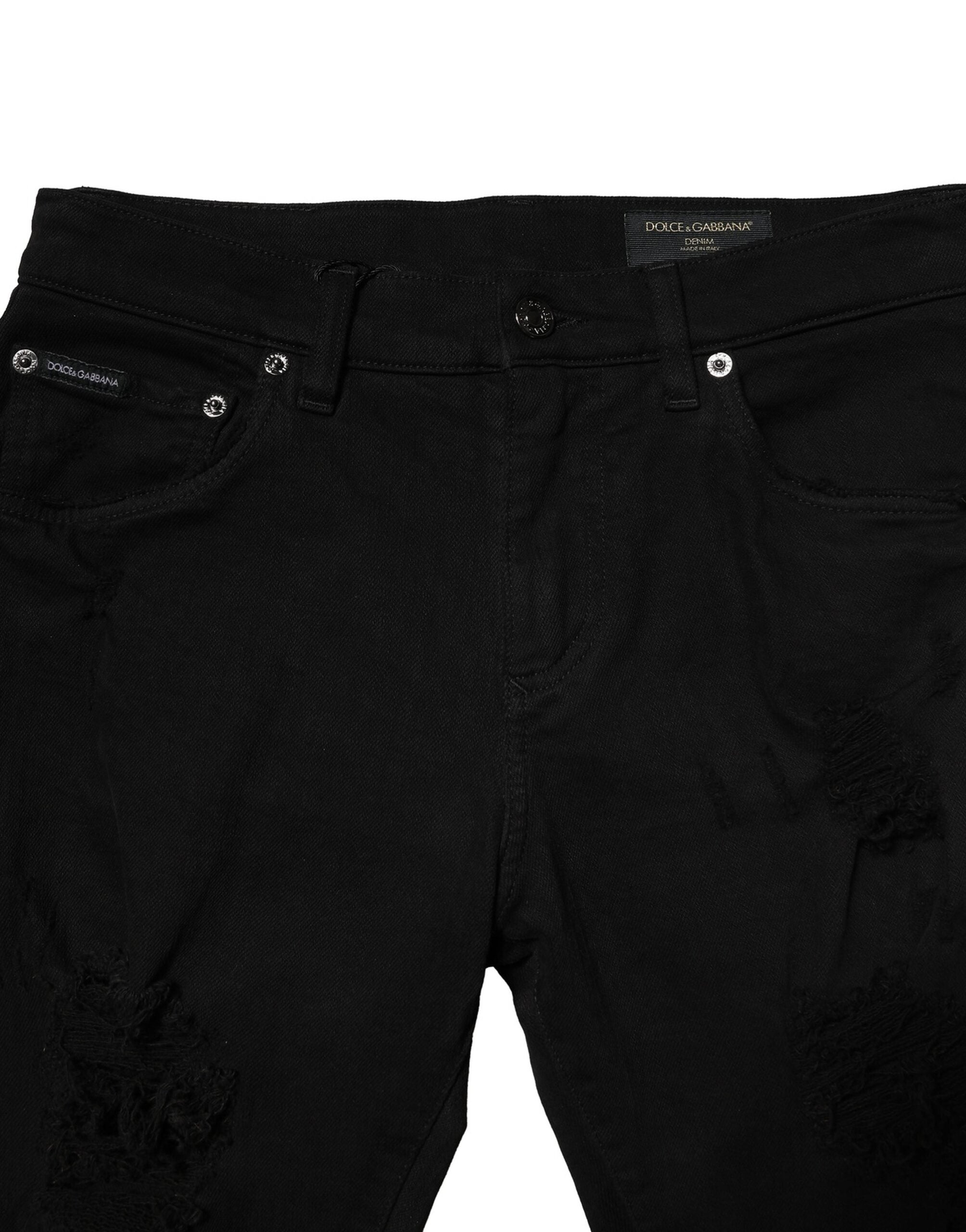 Jean slim en coton noir avec plaque logo Dolce &amp; Gabbana