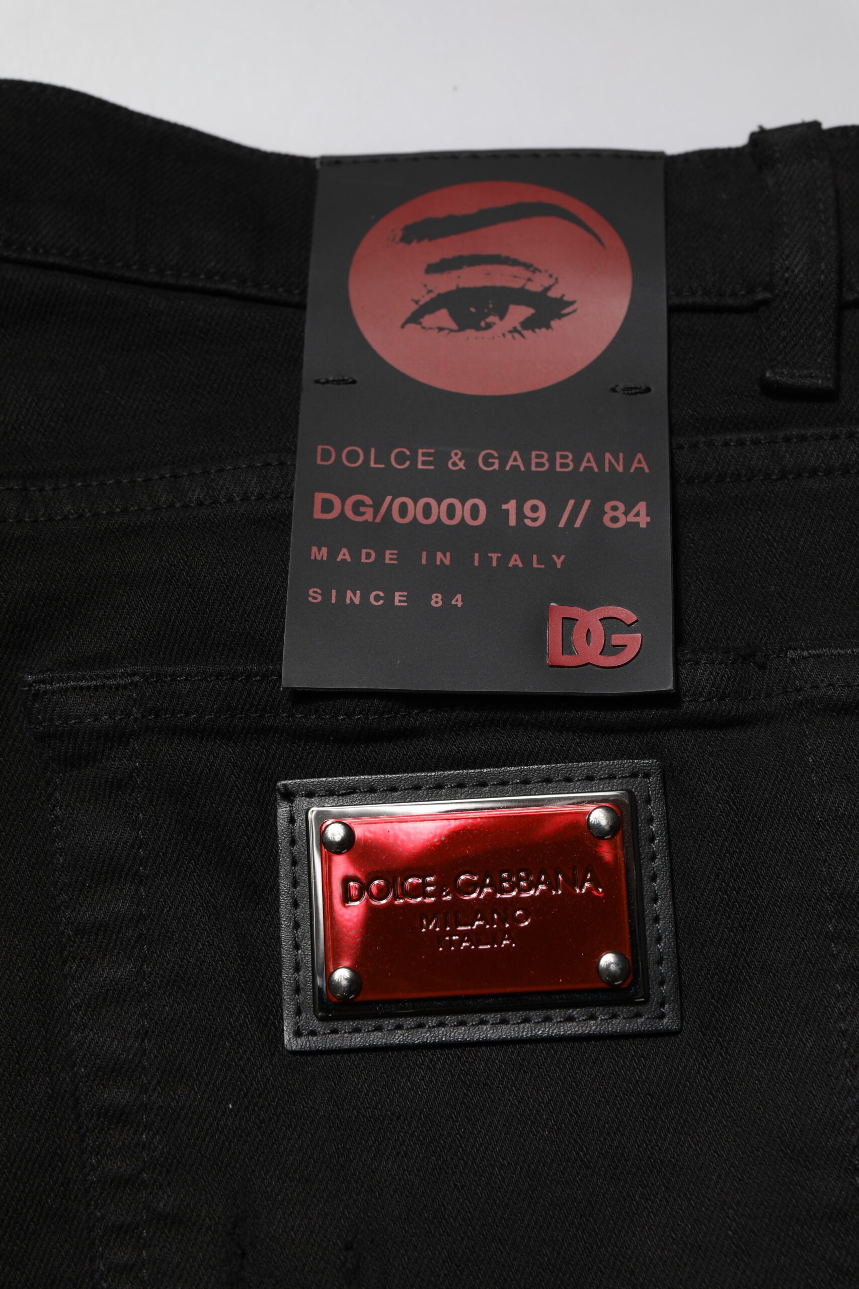 Jean slim en coton noir avec plaque logo Dolce &amp; Gabbana