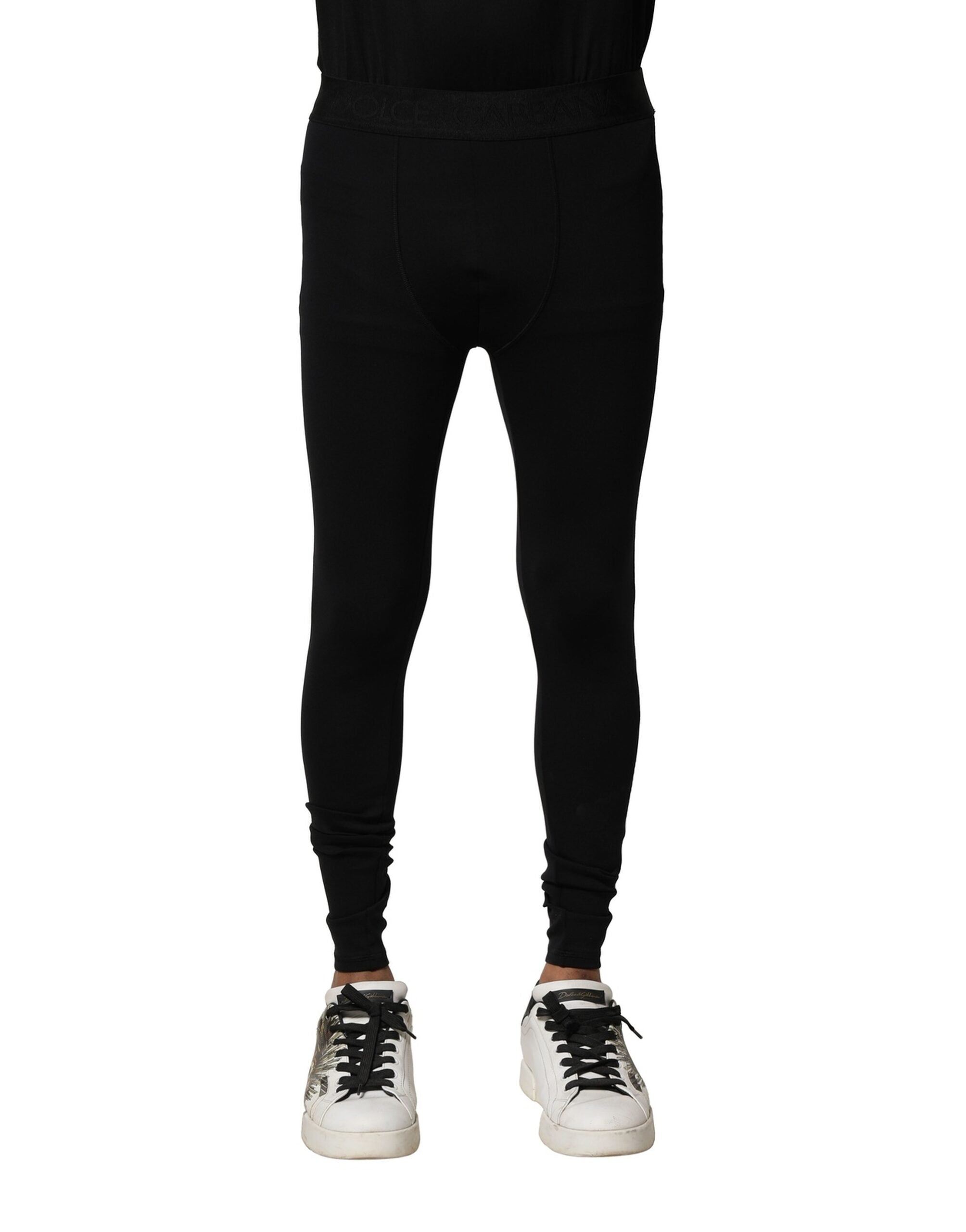 Pantalon legging Dolce &amp; Gabbana en nylon noir élastique avec logo pour homme