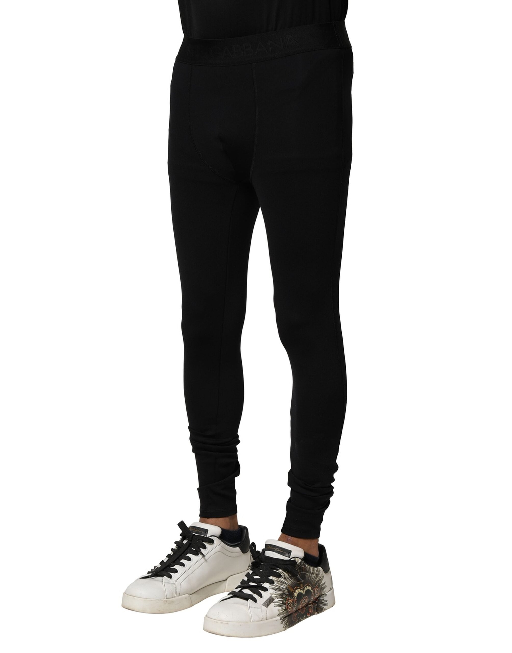 Pantalon legging Dolce &amp; Gabbana en nylon noir élastique avec logo pour homme