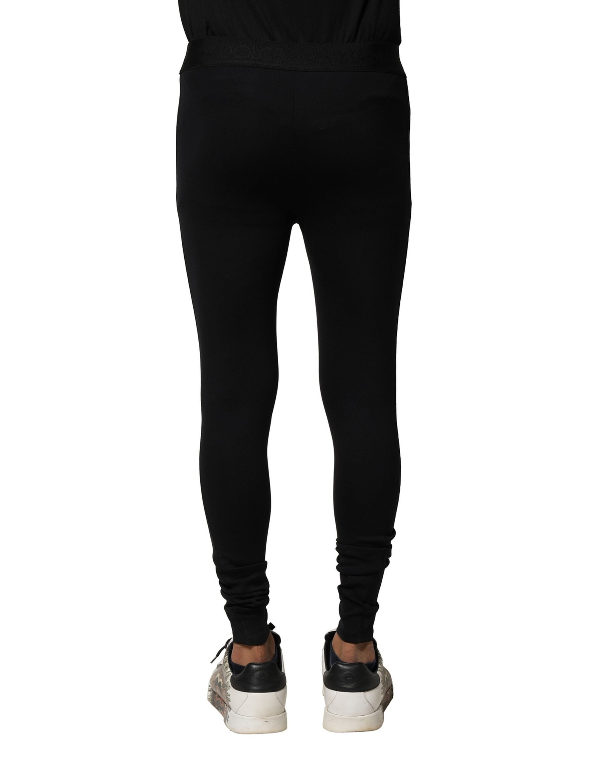 Pantalon legging Dolce &amp; Gabbana en nylon noir élastique avec logo pour homme