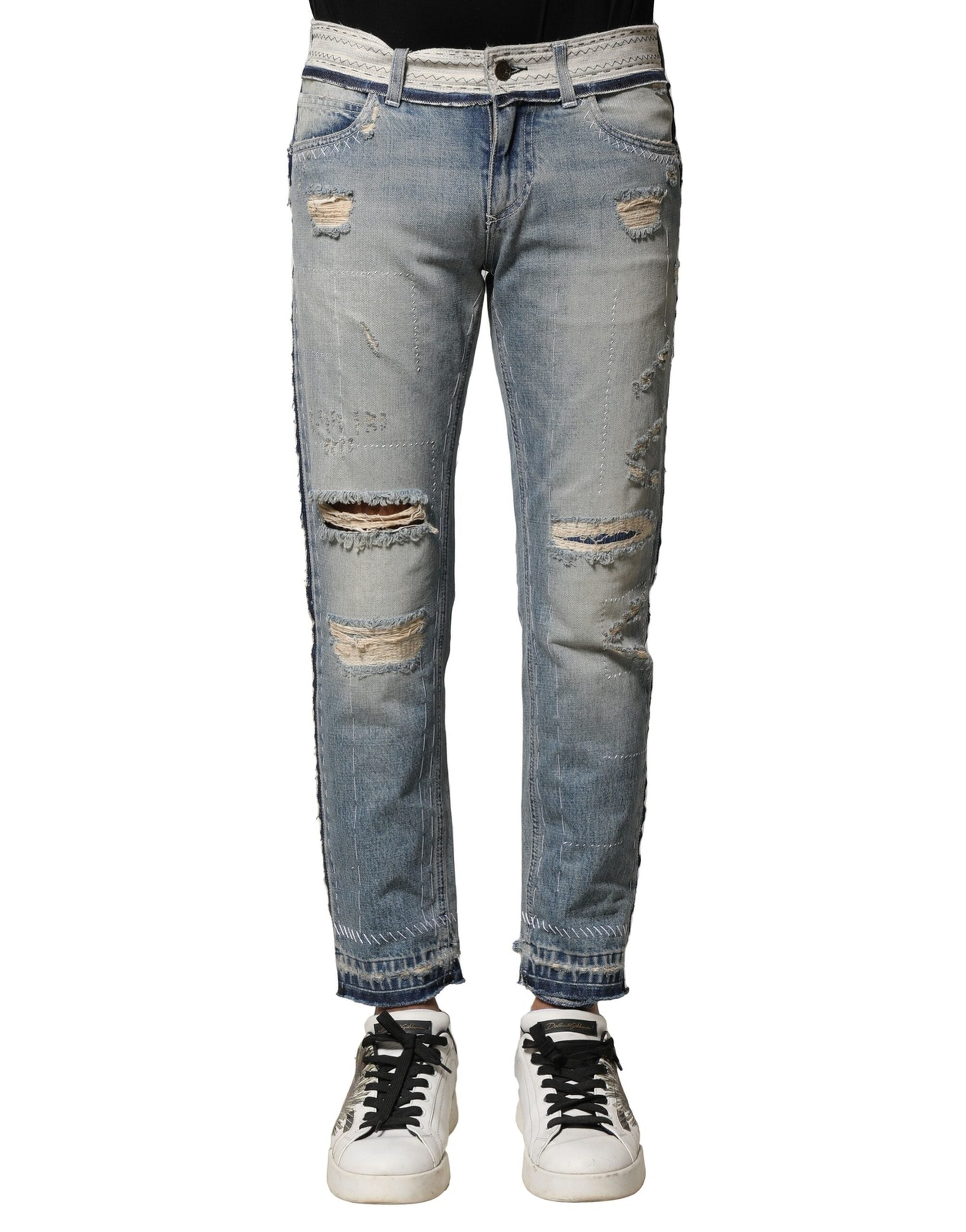 Jean droit bleu clair en denim déchiré Dolce &amp; Gabbana pour homme