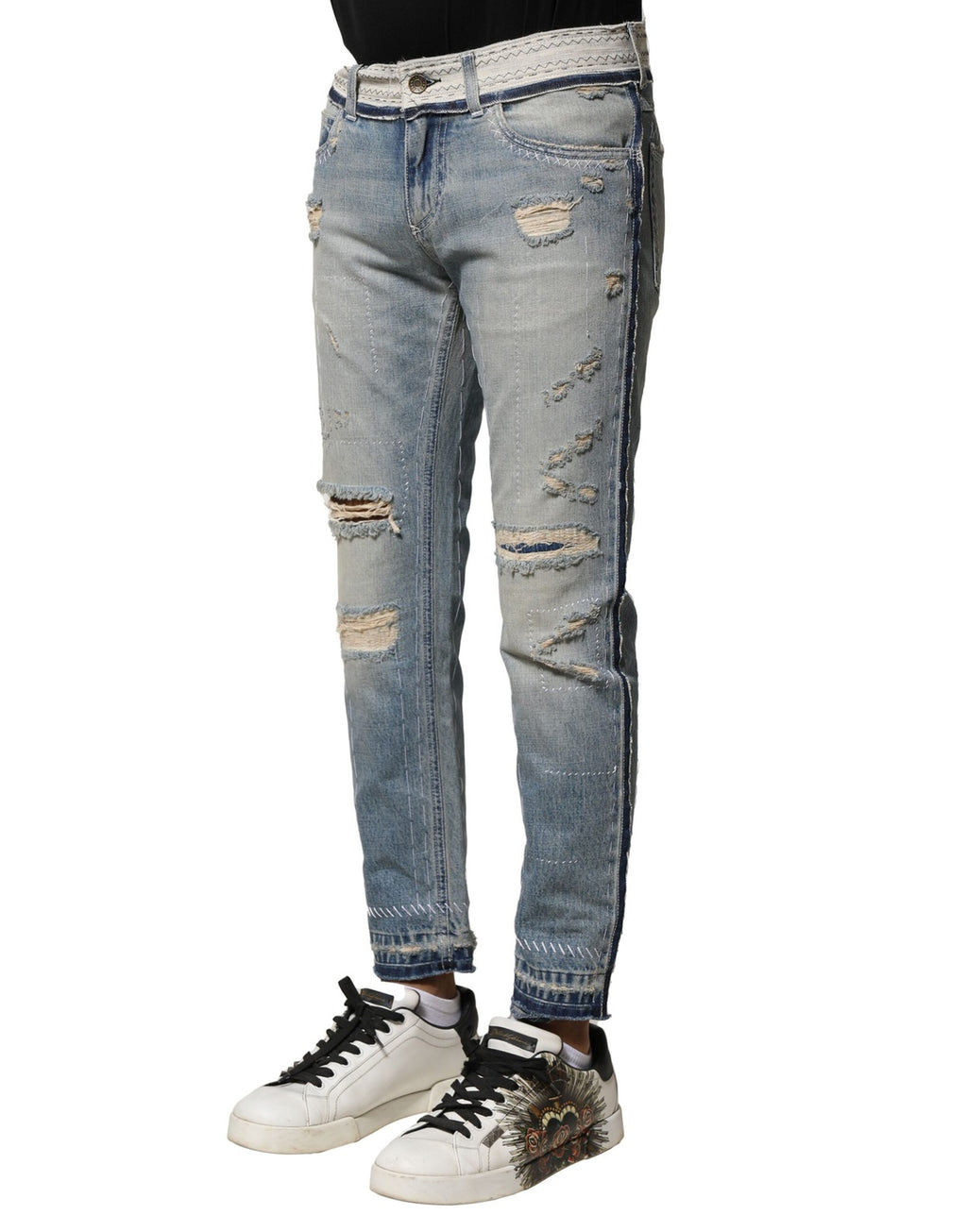 Dolce &amp; Gabbana Hellblaue zerfetzte gerade Herren-Jeans