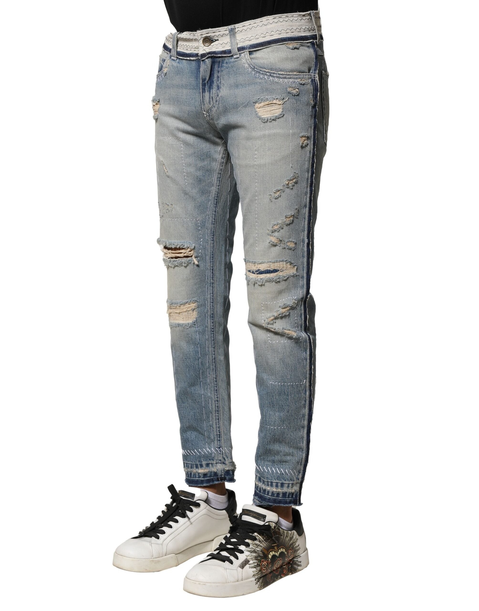 Jean droit bleu clair en denim déchiré Dolce &amp; Gabbana pour homme