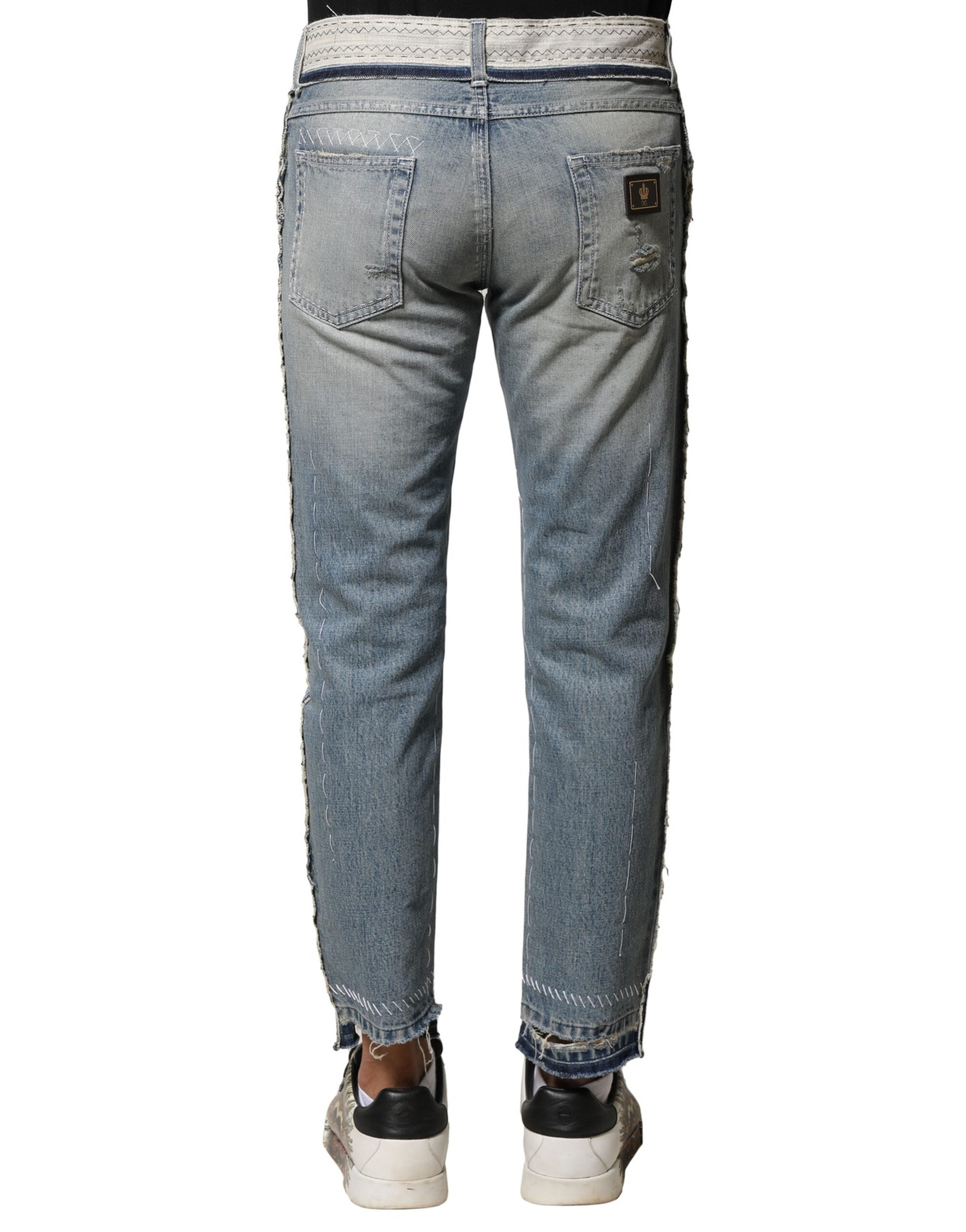 Jean droit bleu clair en denim déchiré Dolce &amp; Gabbana pour homme