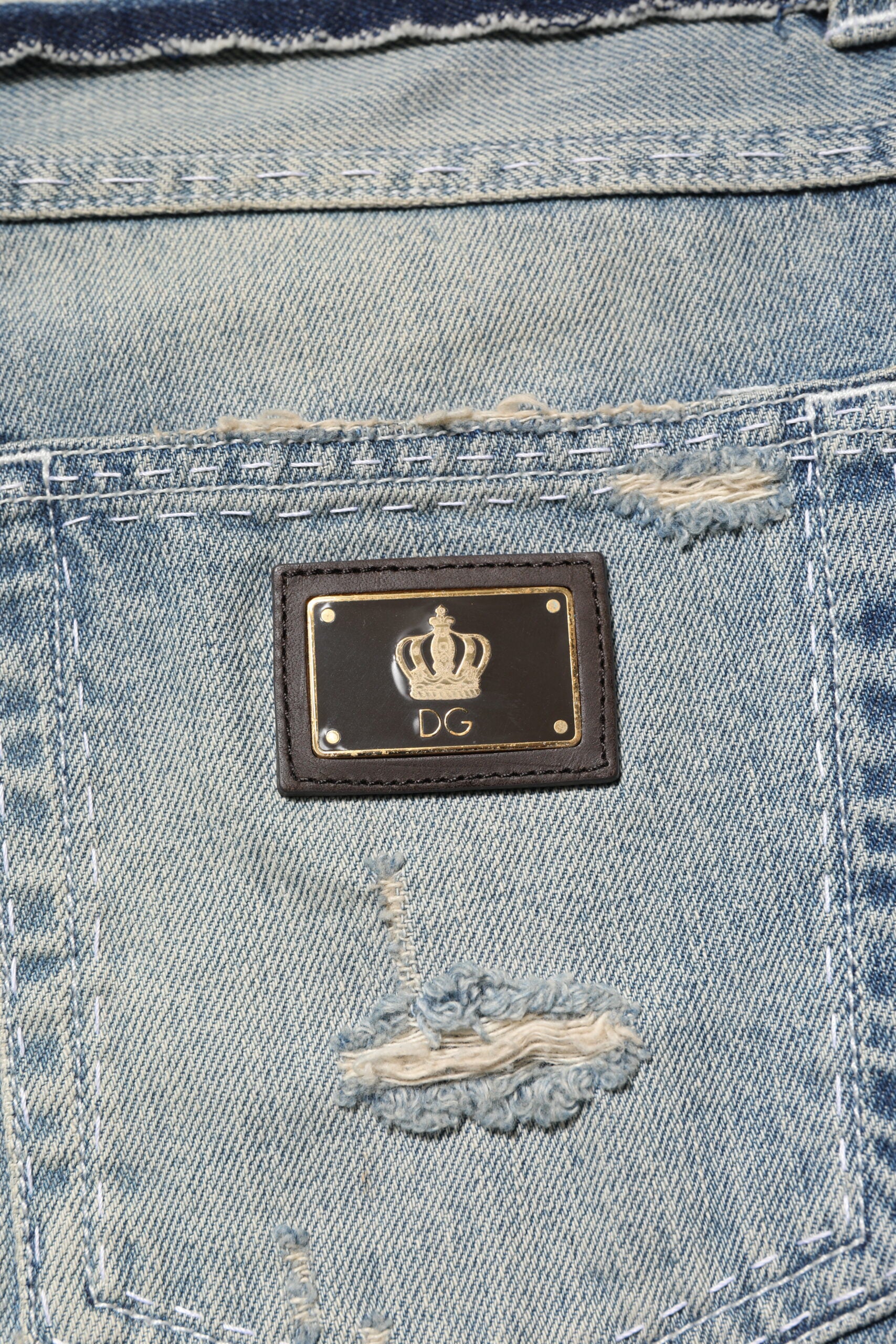 Jean droit bleu clair en denim déchiré Dolce &amp; Gabbana pour homme