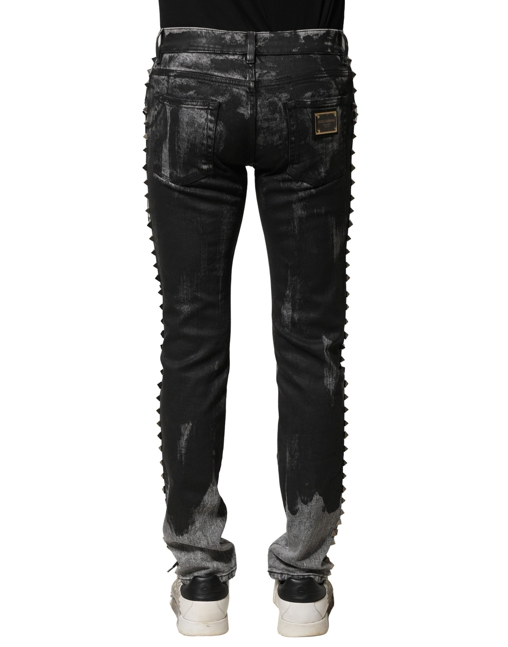 Jean skinny noir délavé à ornements Dolce &amp; Gabbana