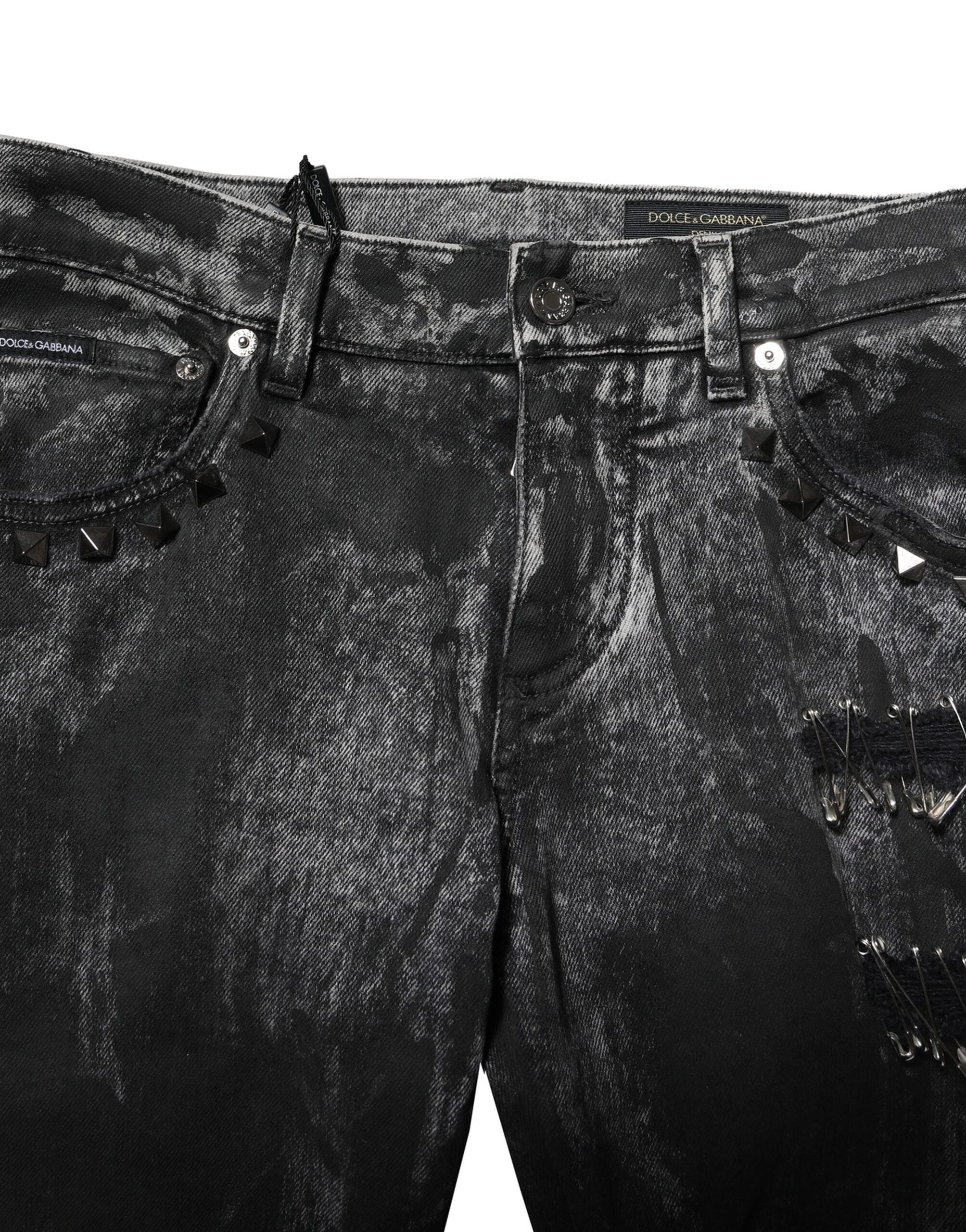 Jean skinny noir délavé à ornements Dolce &amp; Gabbana