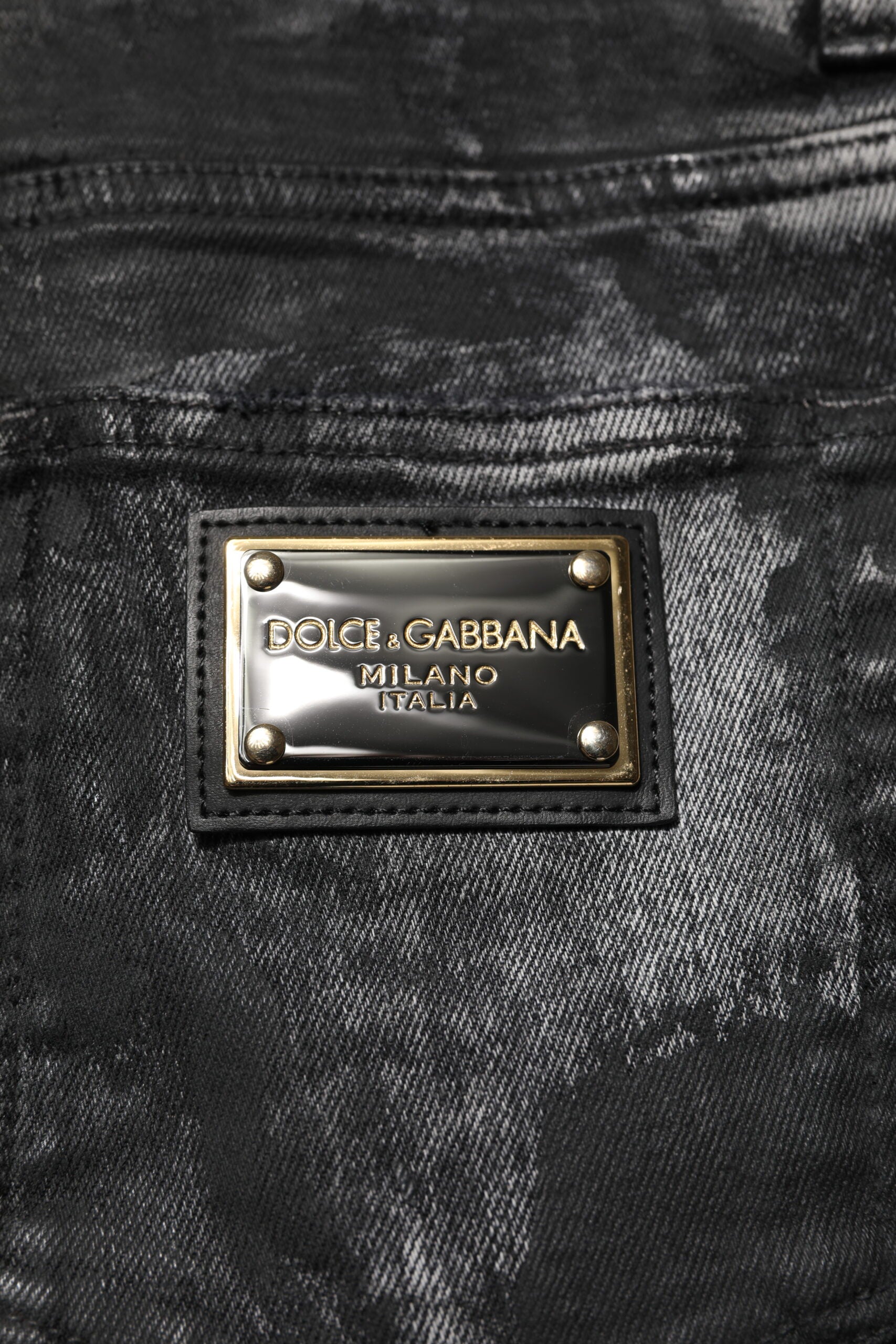 Jean skinny noir délavé à ornements Dolce &amp; Gabbana