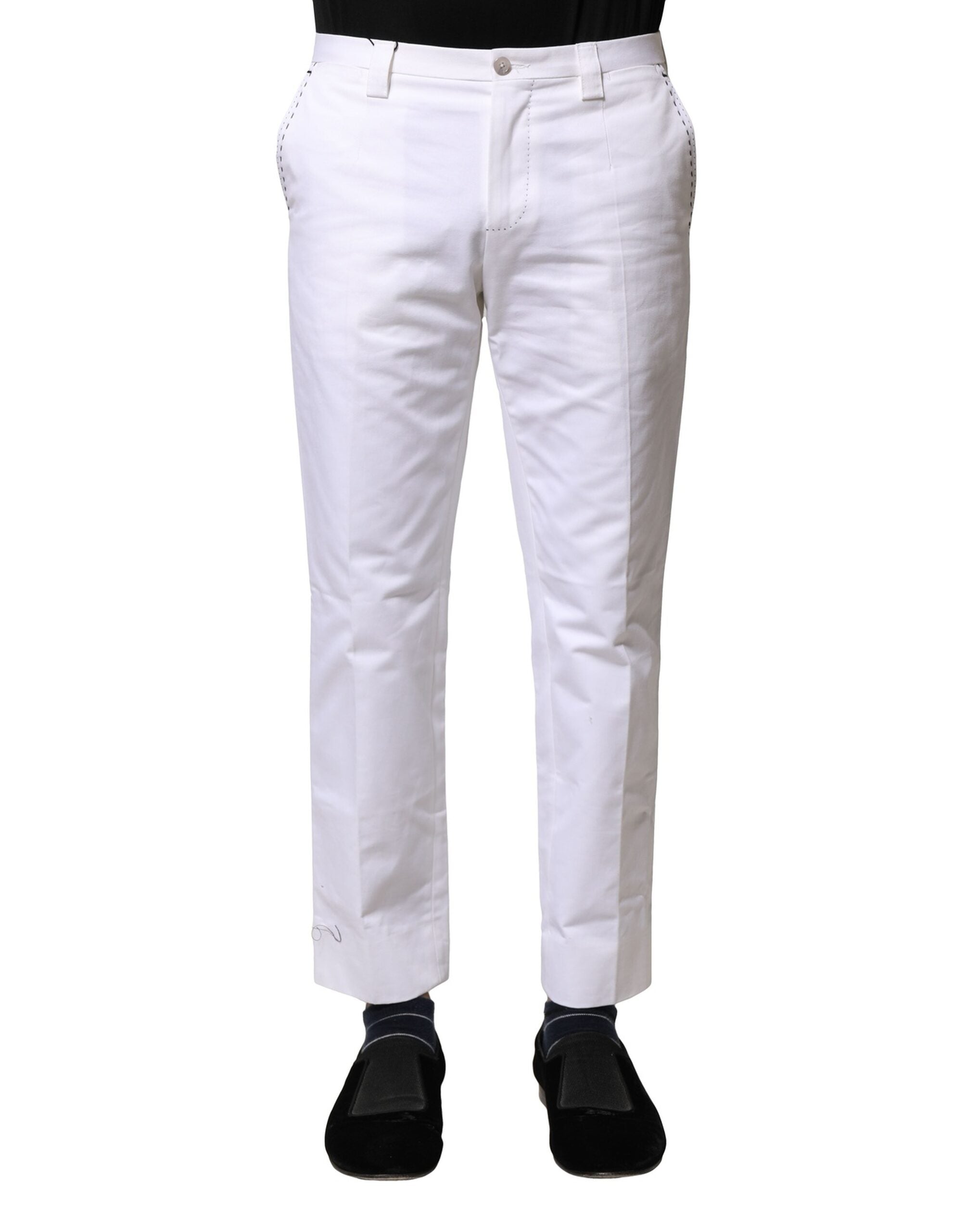 Pantalon droit en coton blanc avec logo Dolce &amp; Gabbana pour homme