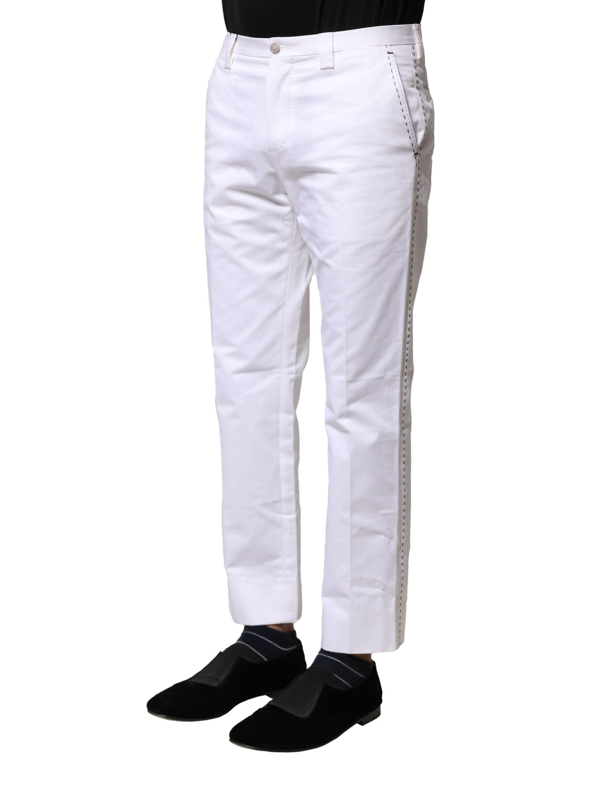 Pantalon droit en coton blanc avec logo Dolce &amp; Gabbana pour homme