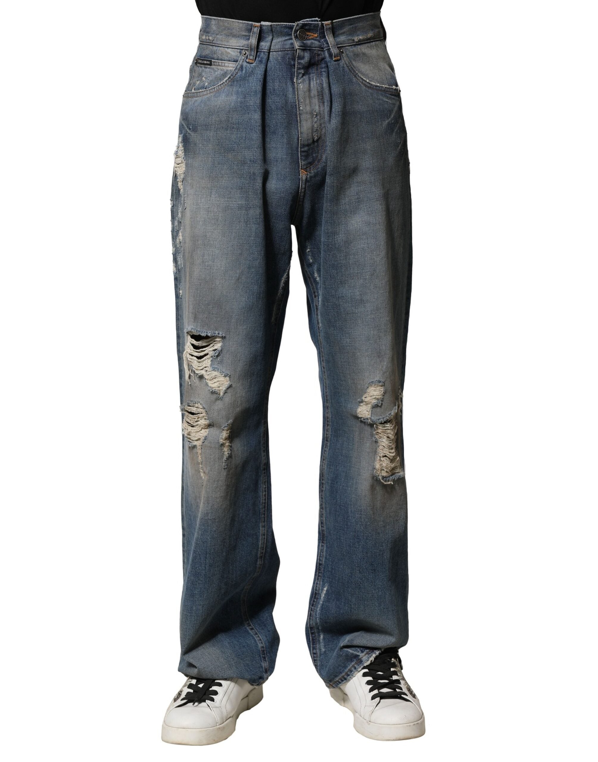 Dolce &amp; Gabbana Blaue zerfetzte Jeans aus Baumwolle für Herren