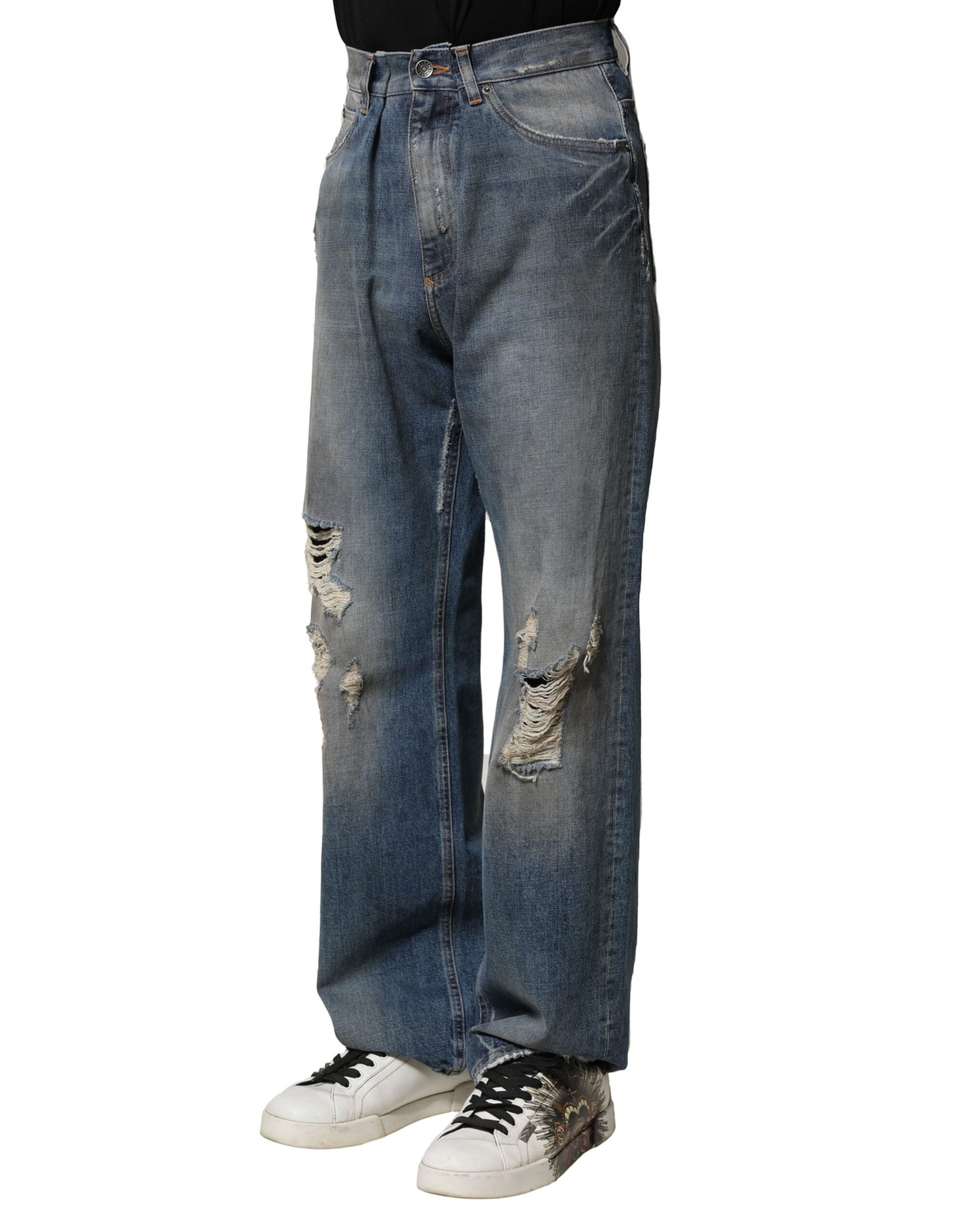 Dolce &amp; Gabbana Blaue zerfetzte Jeans aus Baumwolle für Herren