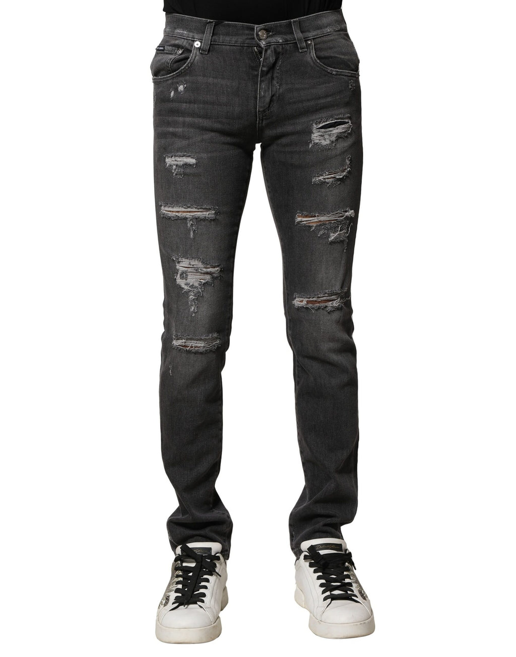 Jean slim en denim noir délavé Dolce &amp; Gabbana