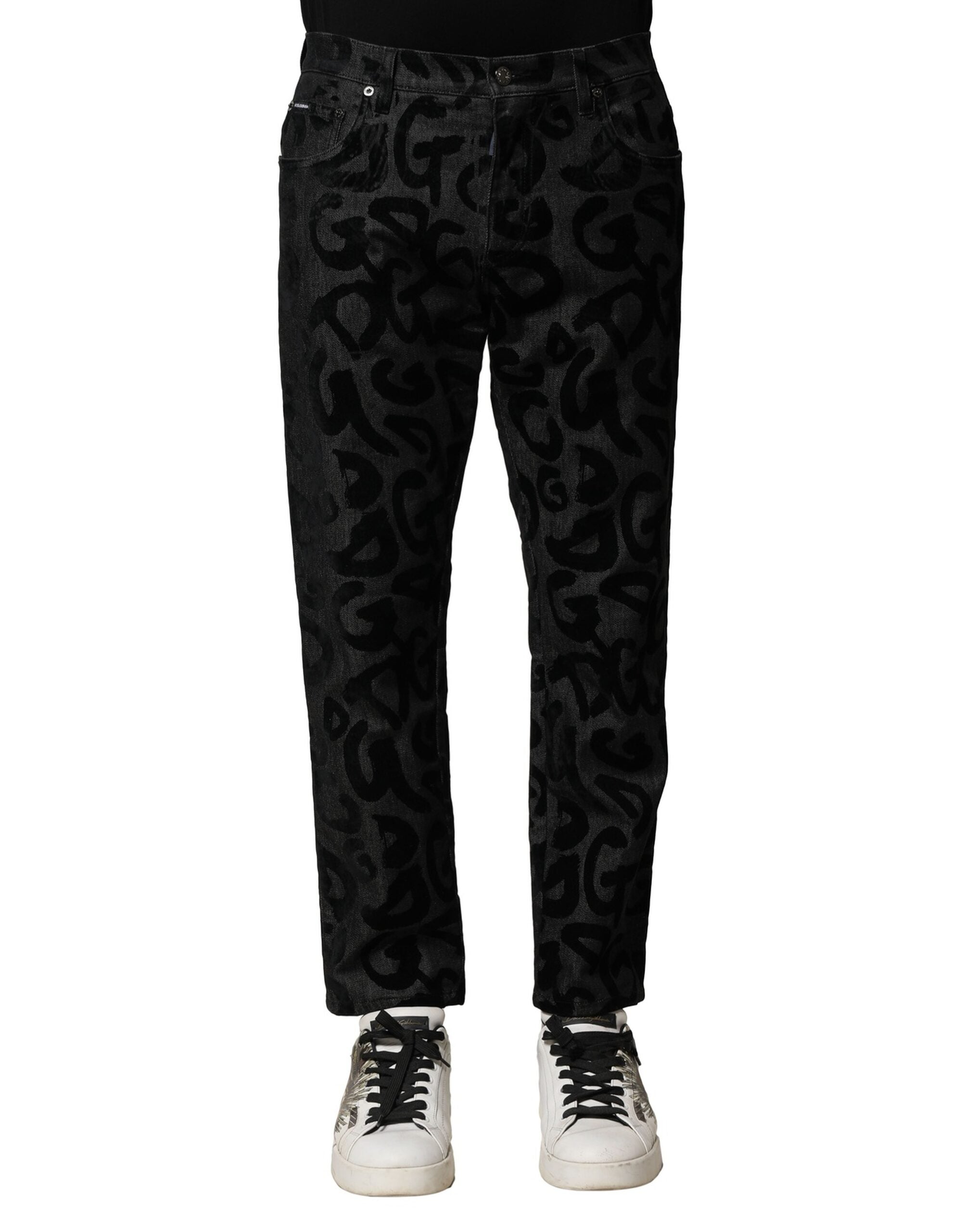 Jean droit en coton gris Dolce &amp; Gabbana avec logo DG pour homme