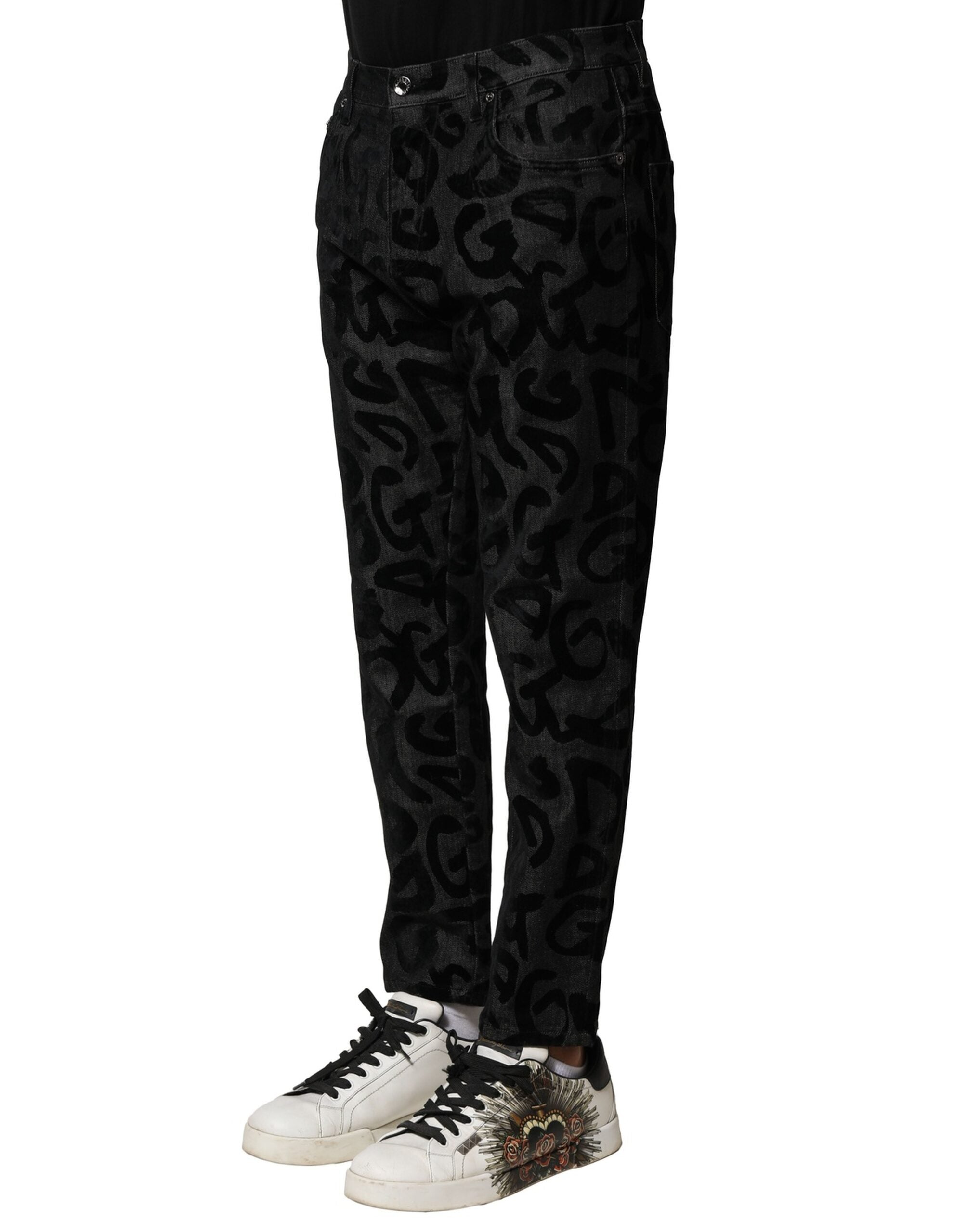 Jean droit en coton gris Dolce &amp; Gabbana avec logo DG pour homme