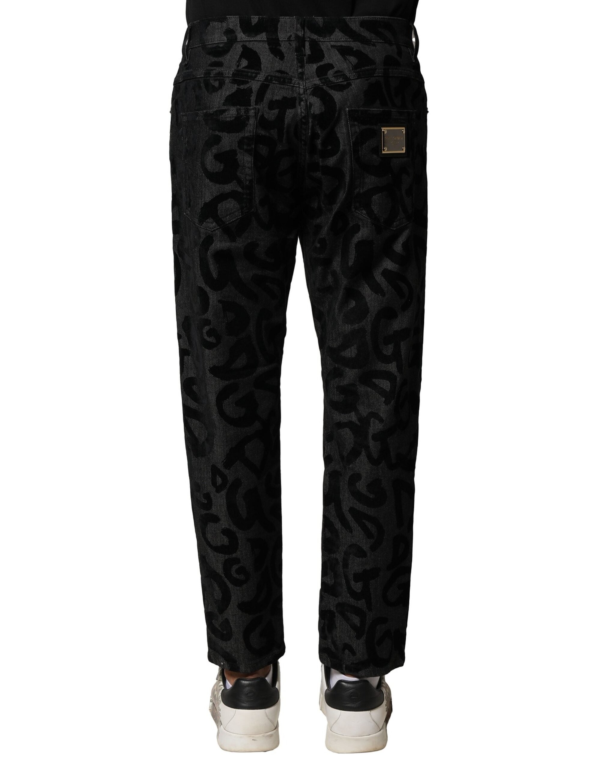 Jean droit en coton gris Dolce &amp; Gabbana avec logo DG pour homme