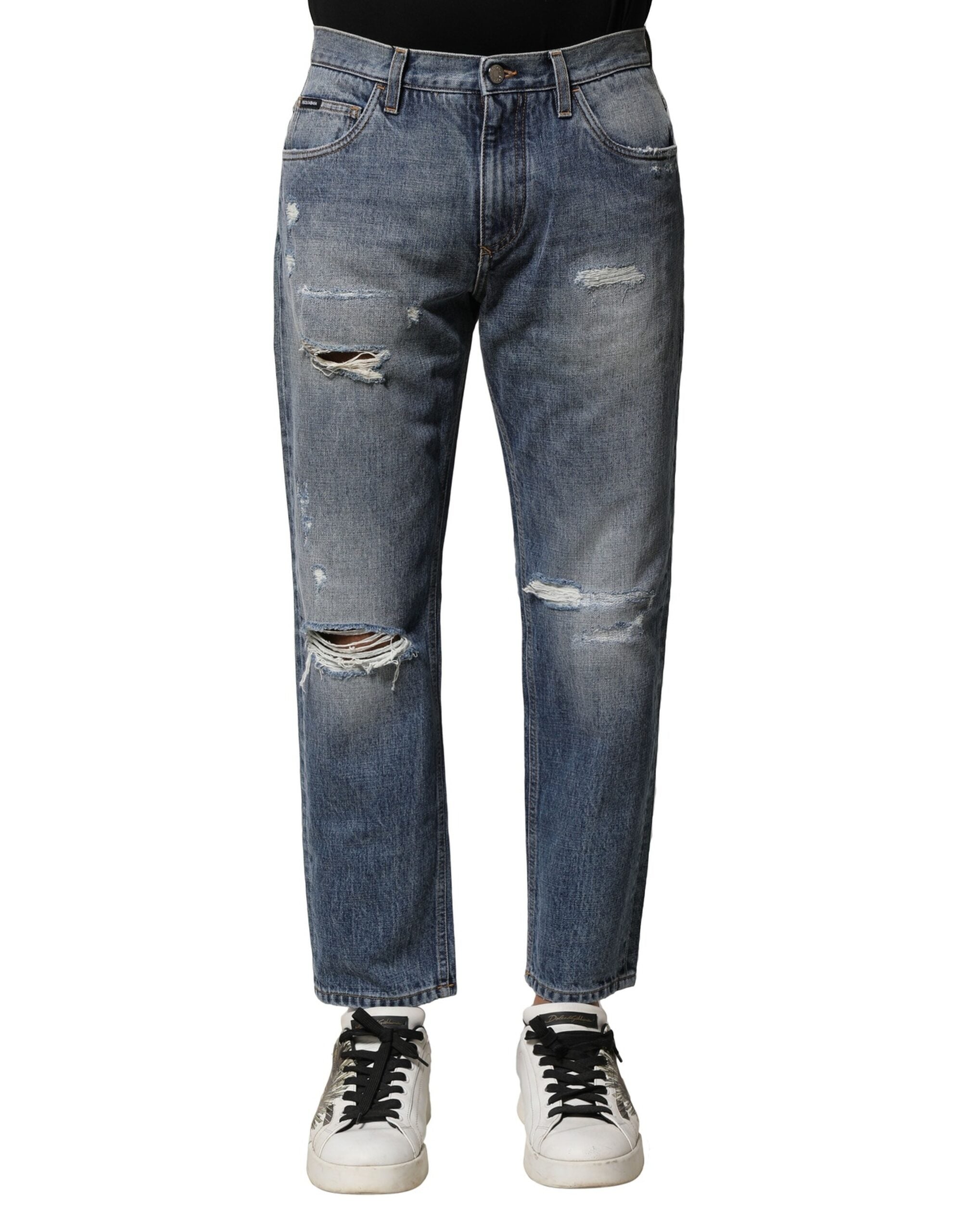 Jean coupe droite en denim bleu délavé Dolce &amp; Gabbana