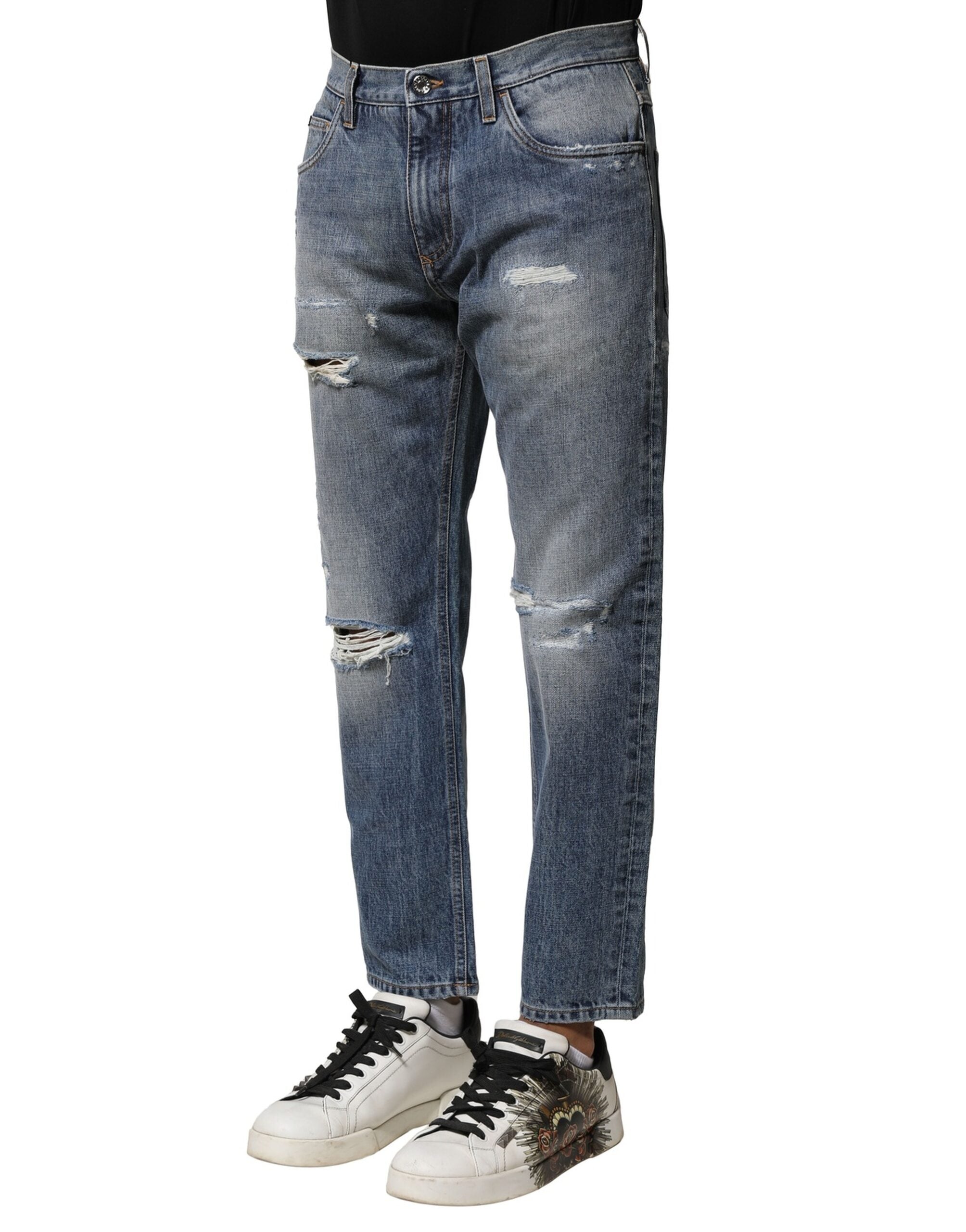 Jean coupe droite en denim bleu délavé Dolce &amp; Gabbana