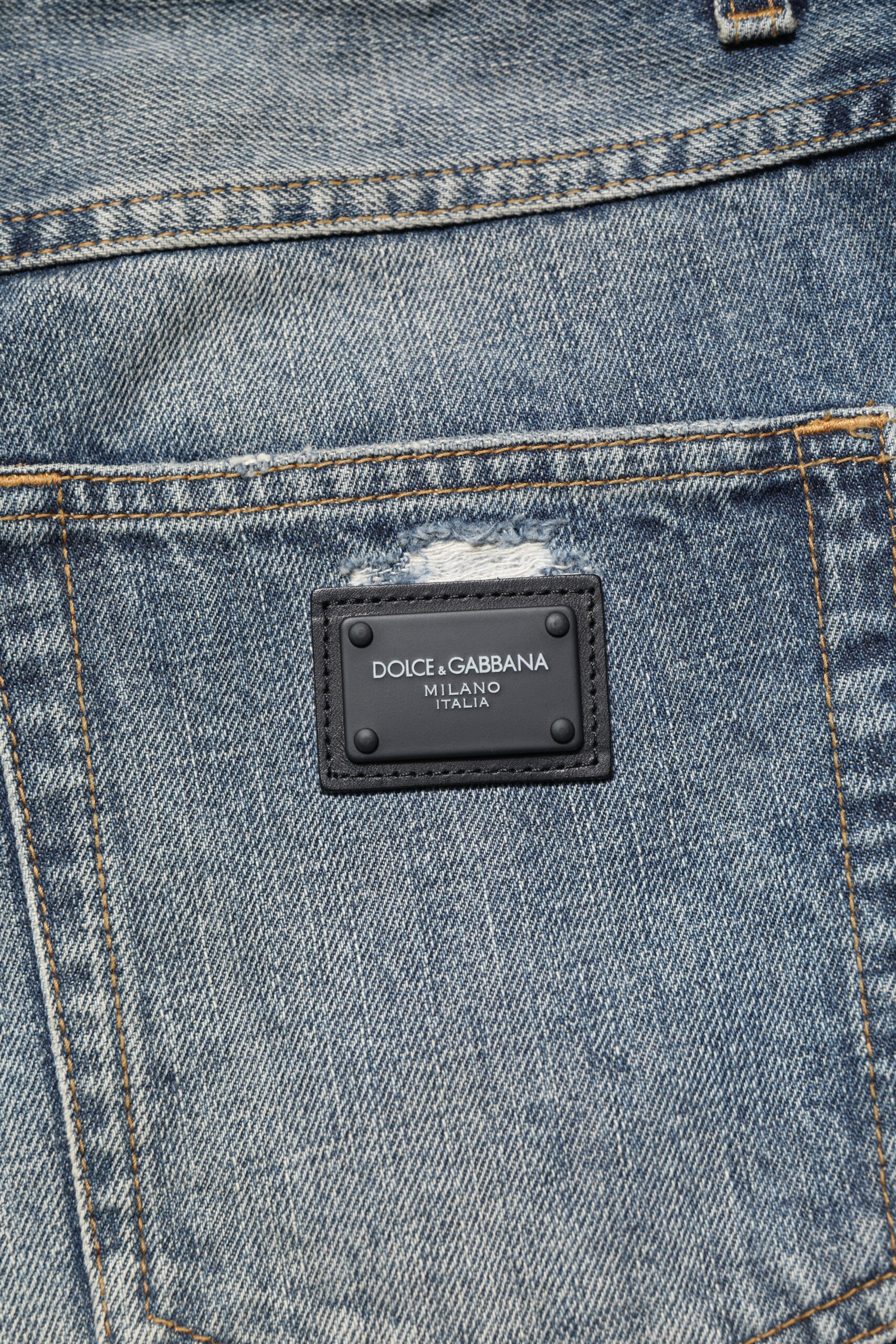 Jean coupe droite en denim bleu délavé Dolce &amp; Gabbana
