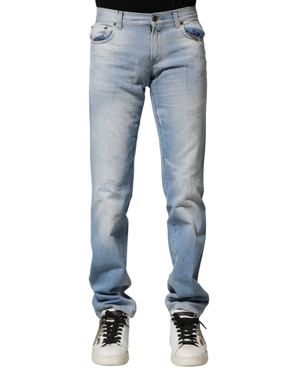 Dolce &amp; Gabbana – Hellblaue, verwaschene Jeans mit gerader Passform
