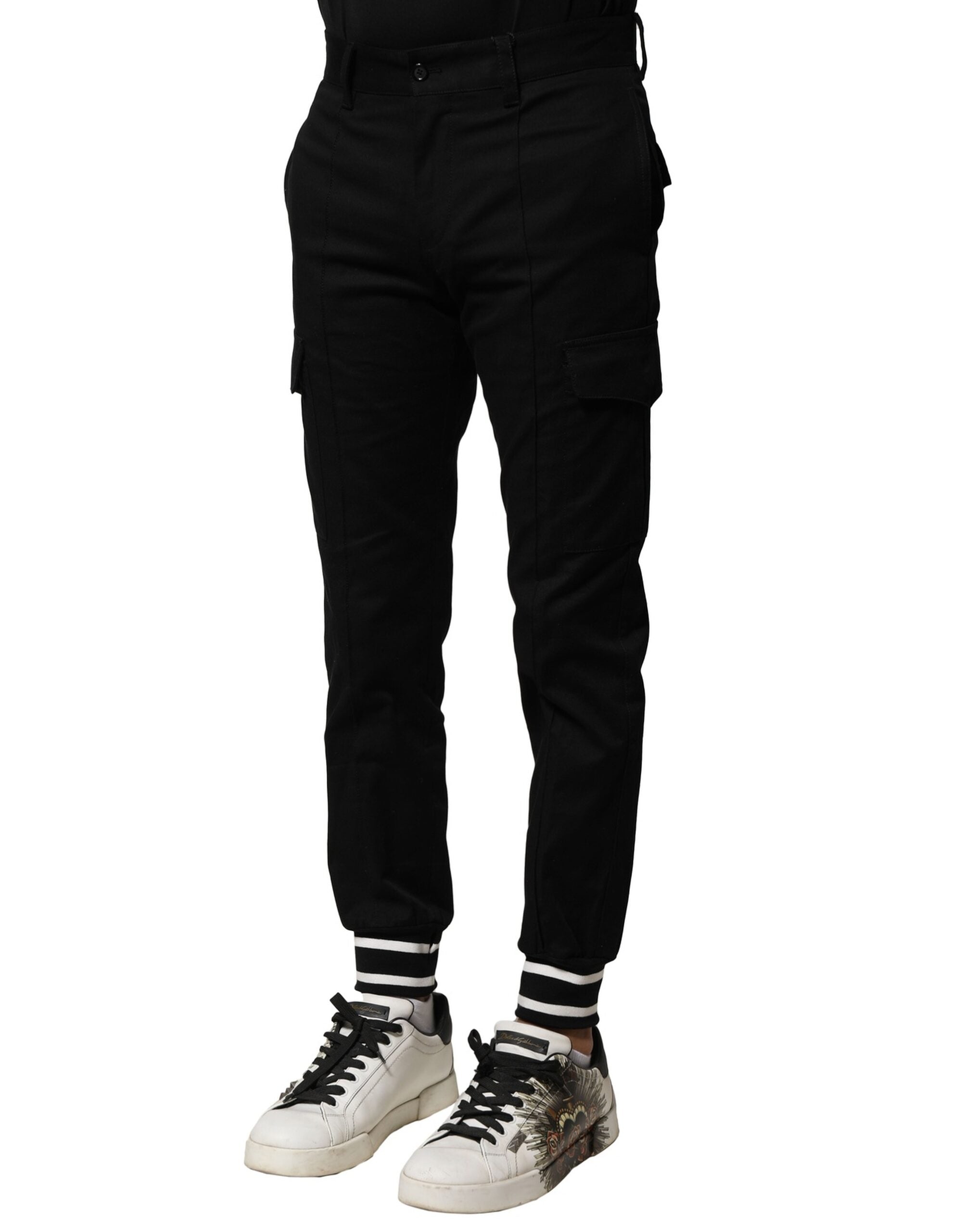 Pantalon de jogging cargo en coton noir Dolce &amp; Gabbana pour homme