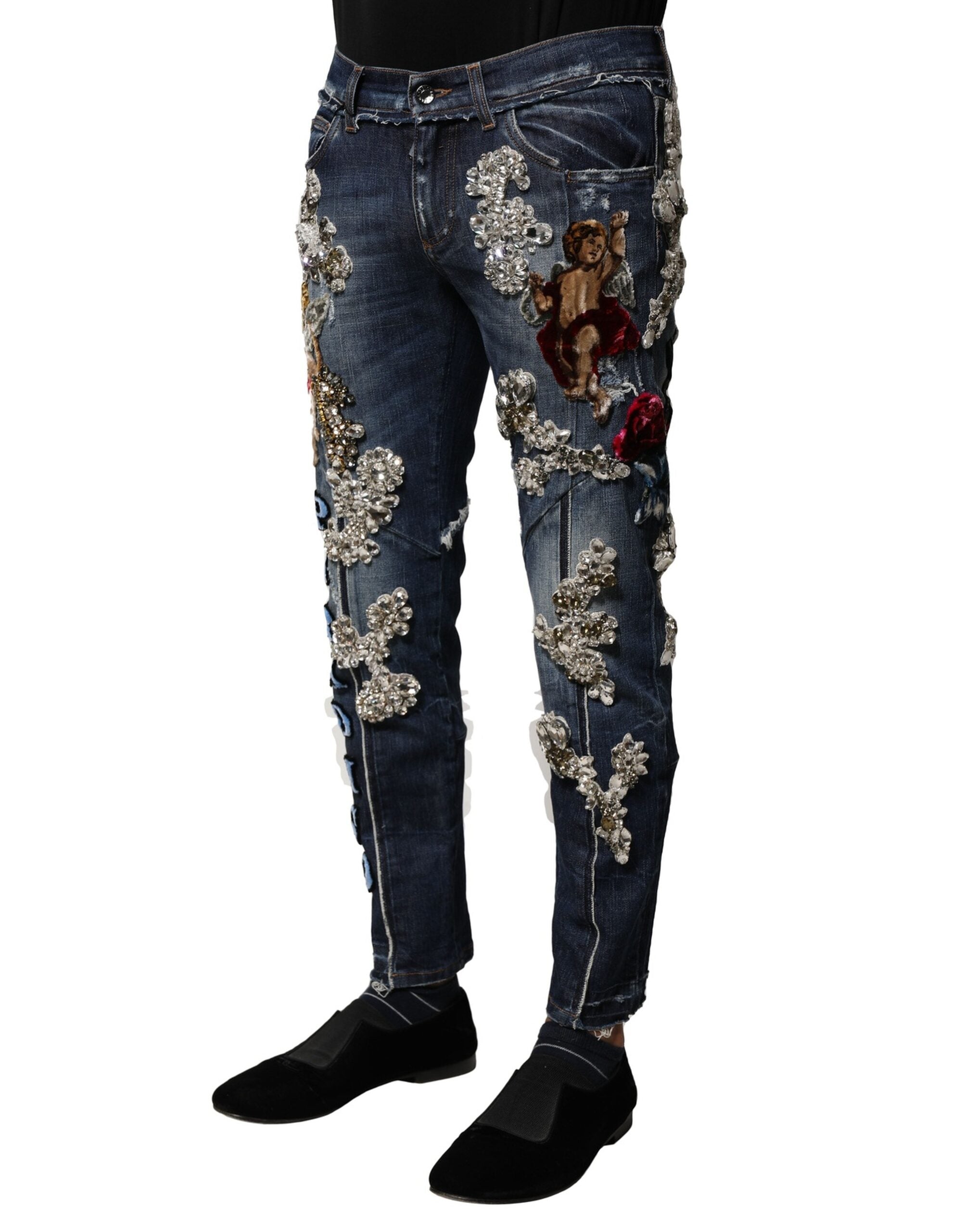 Jean en denim bleu orné de strass Dolce &amp; Gabbana