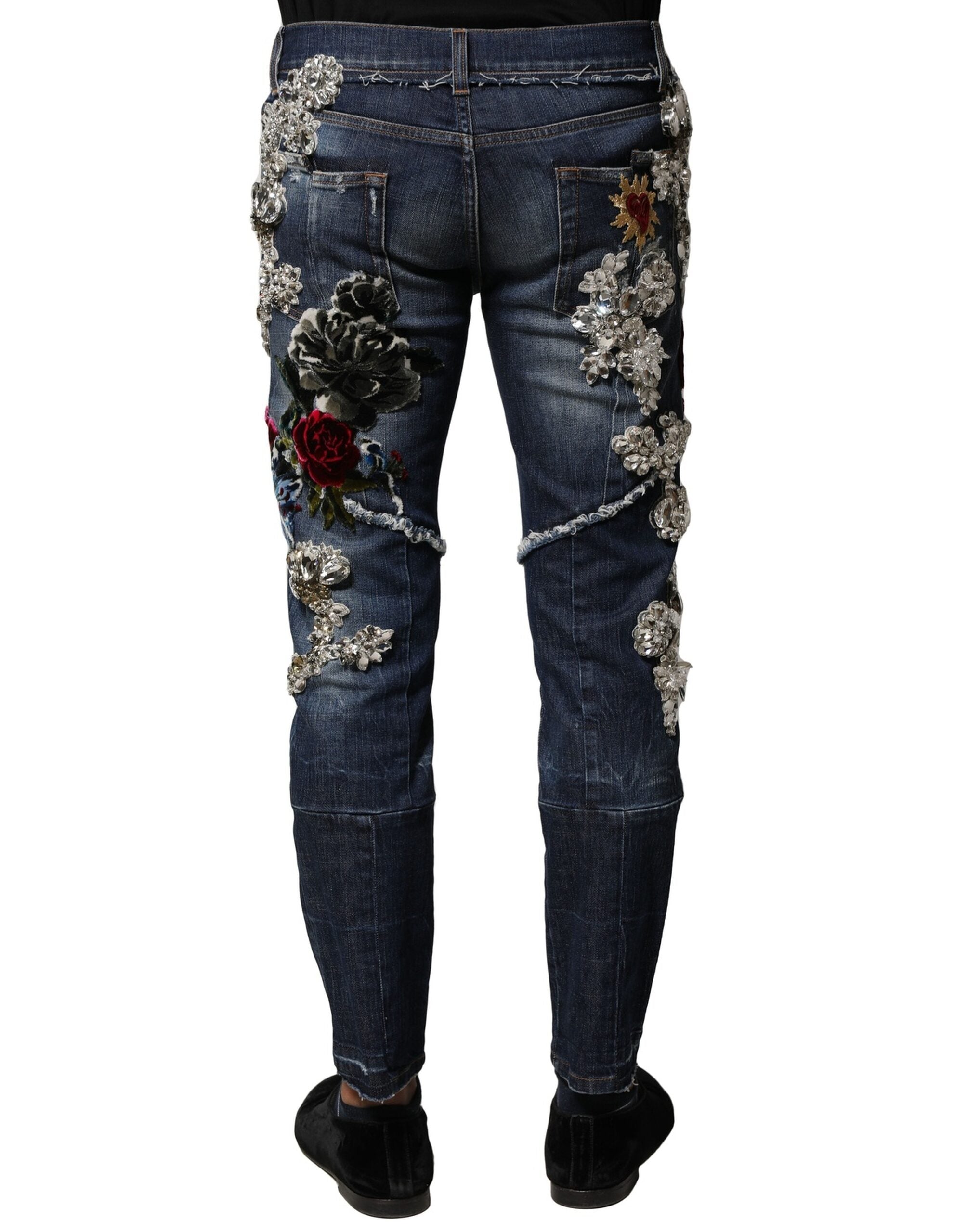 Jean en denim bleu orné de strass Dolce &amp; Gabbana
