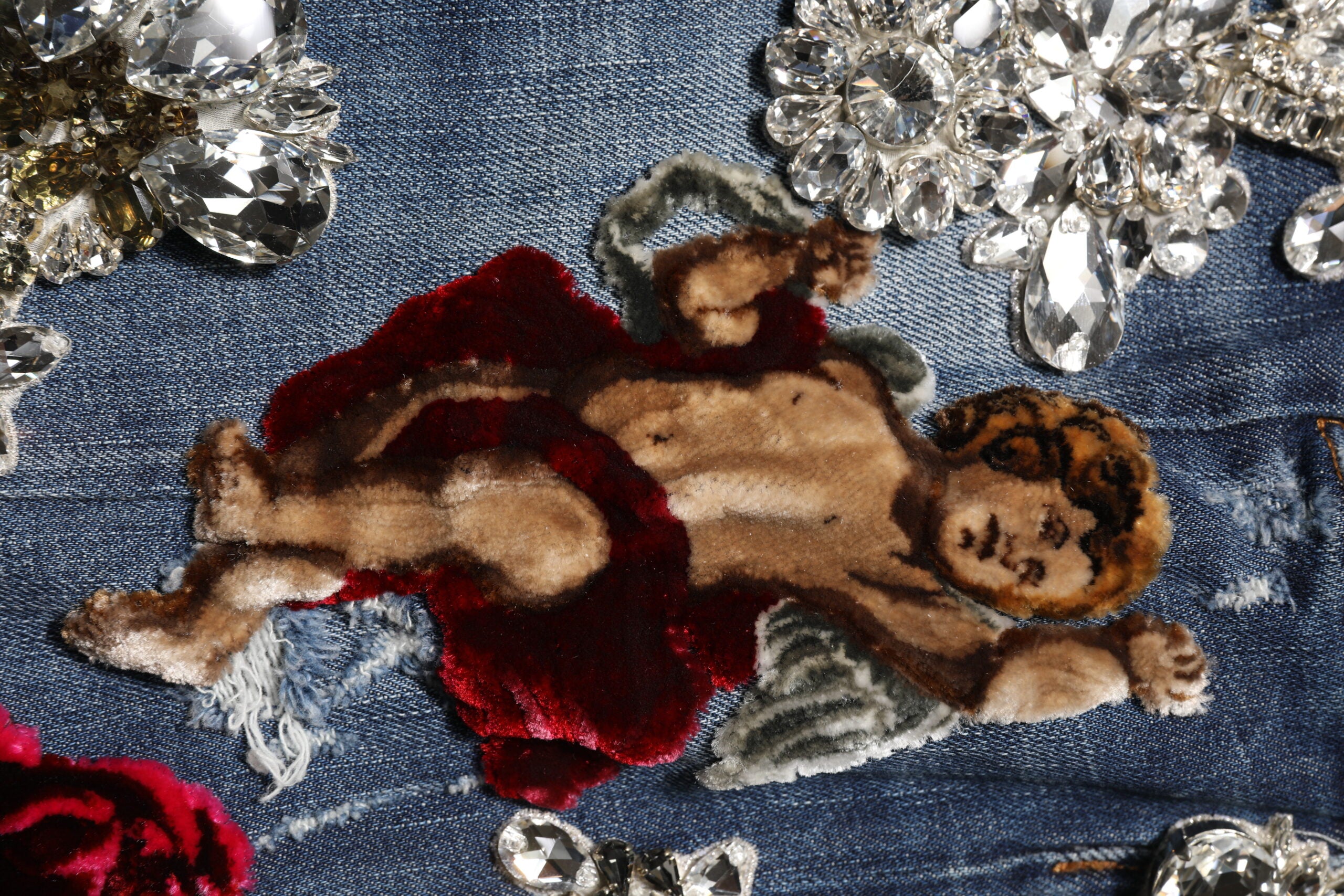 Jean en denim bleu orné de strass Dolce &amp; Gabbana