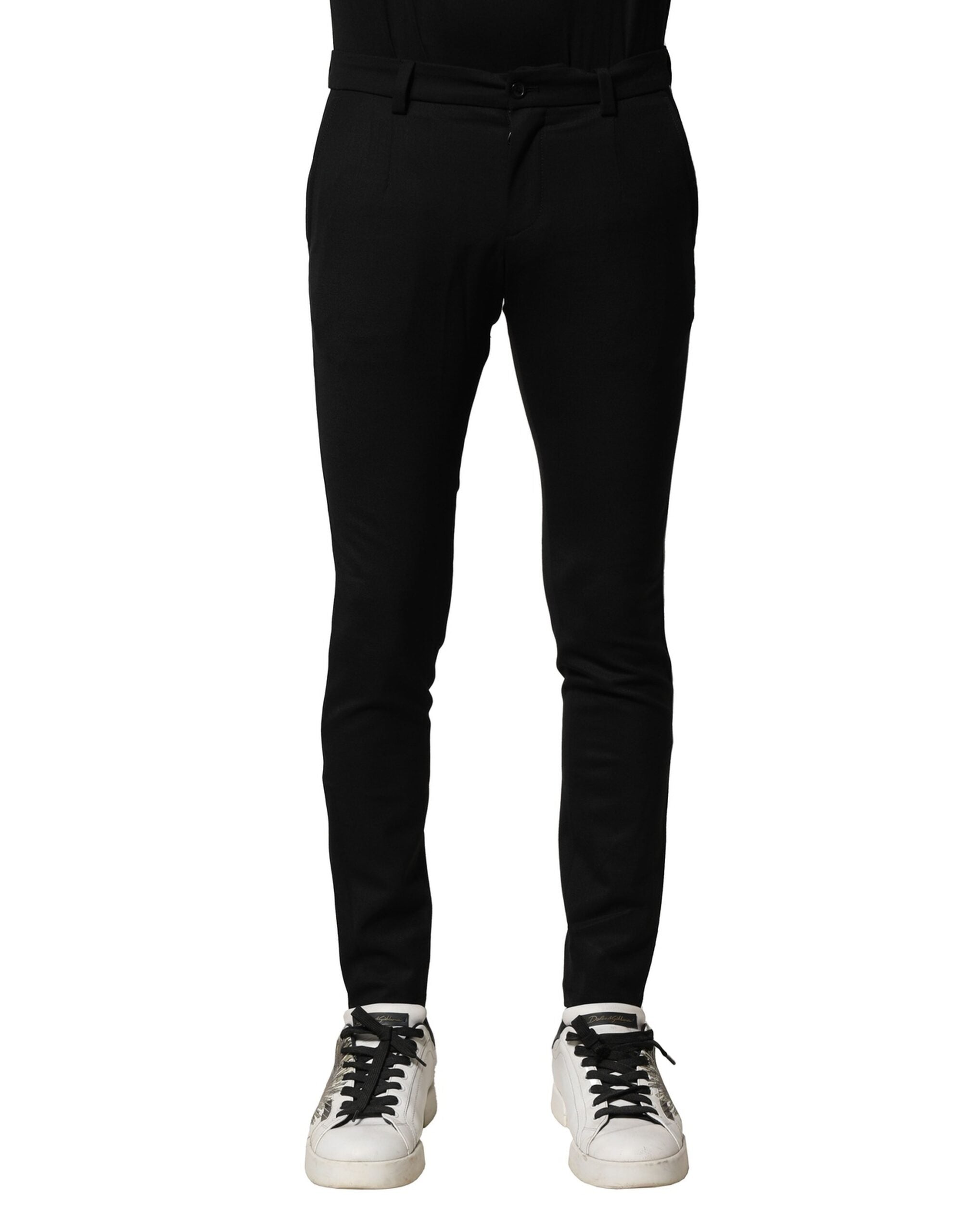 Pantalon skinny taille moyenne en laine noire Dolce &amp; Gabbana pour homme