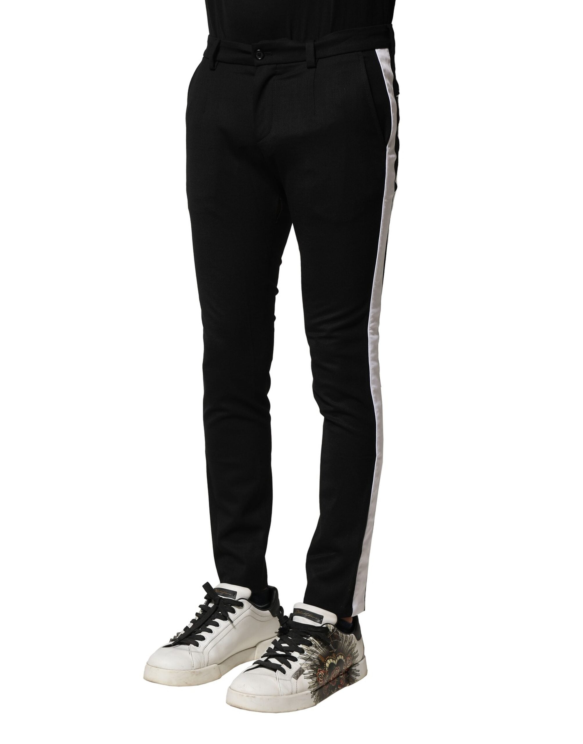 Pantalon skinny taille moyenne en laine noire Dolce &amp; Gabbana pour homme