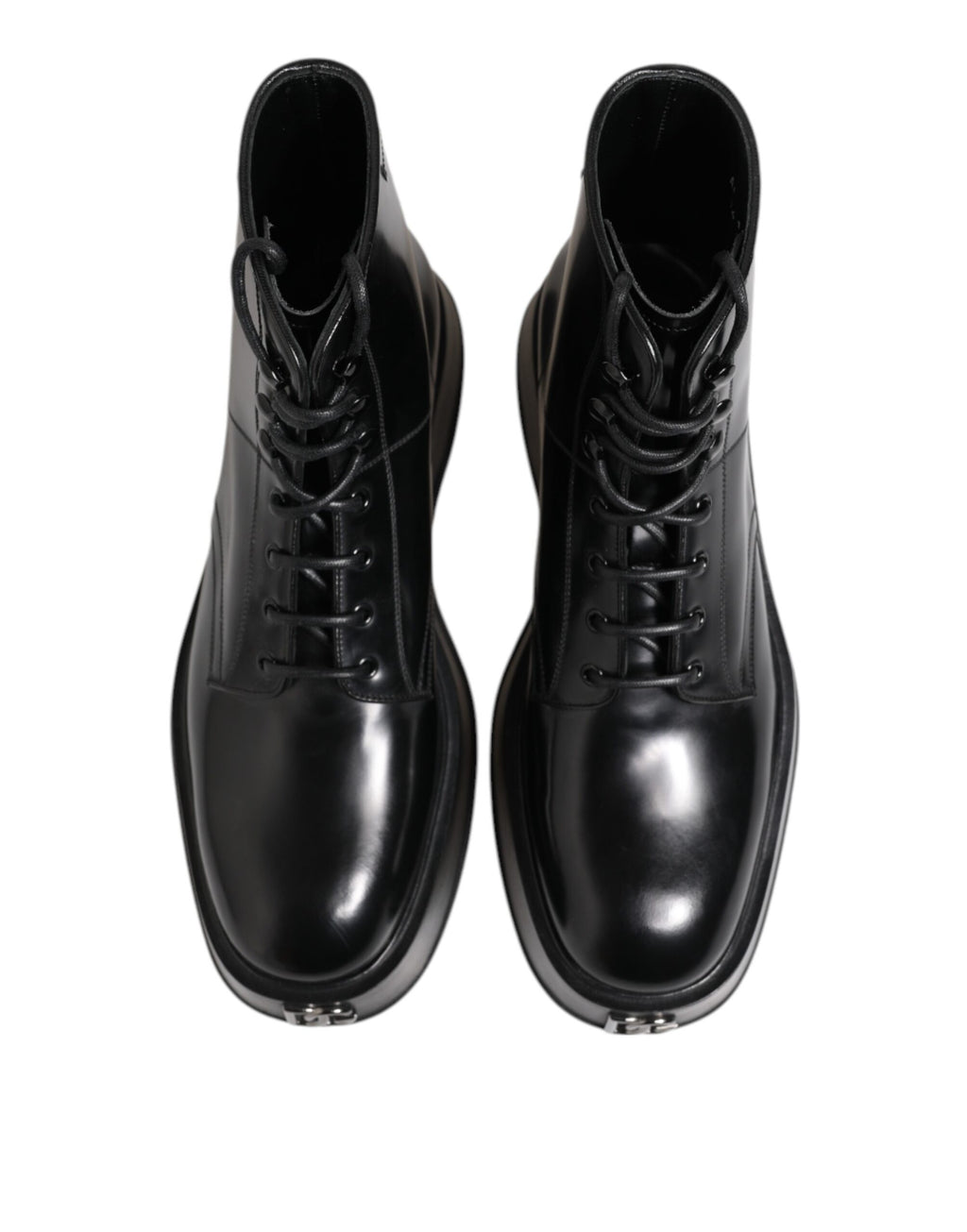 Dolce &amp; Gabbana – Schwarze Stiefeletten aus Leder mit Logo und Schnürung