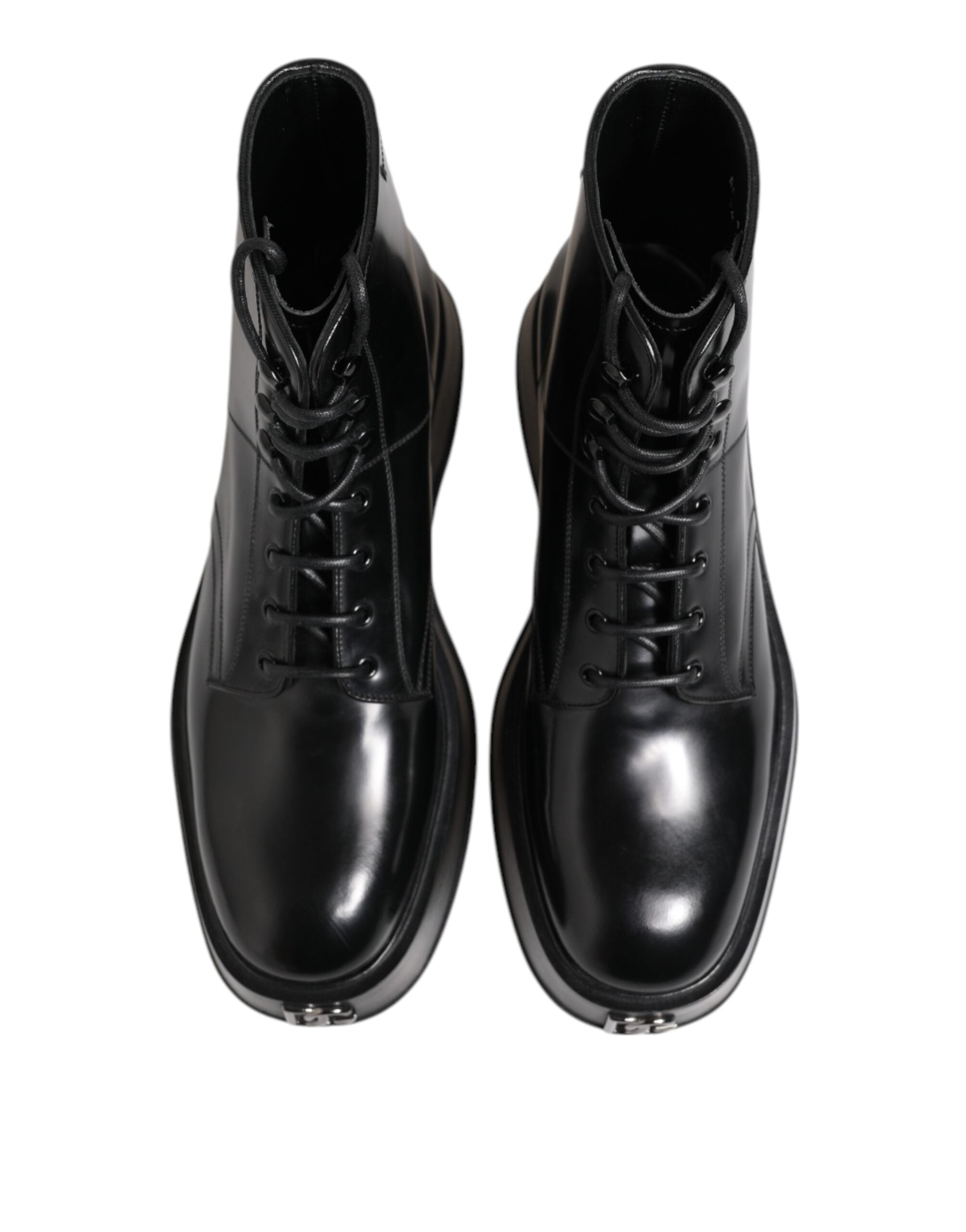 Dolce &amp; Gabbana – Schwarze Stiefeletten aus Leder mit Logo und Schnürung