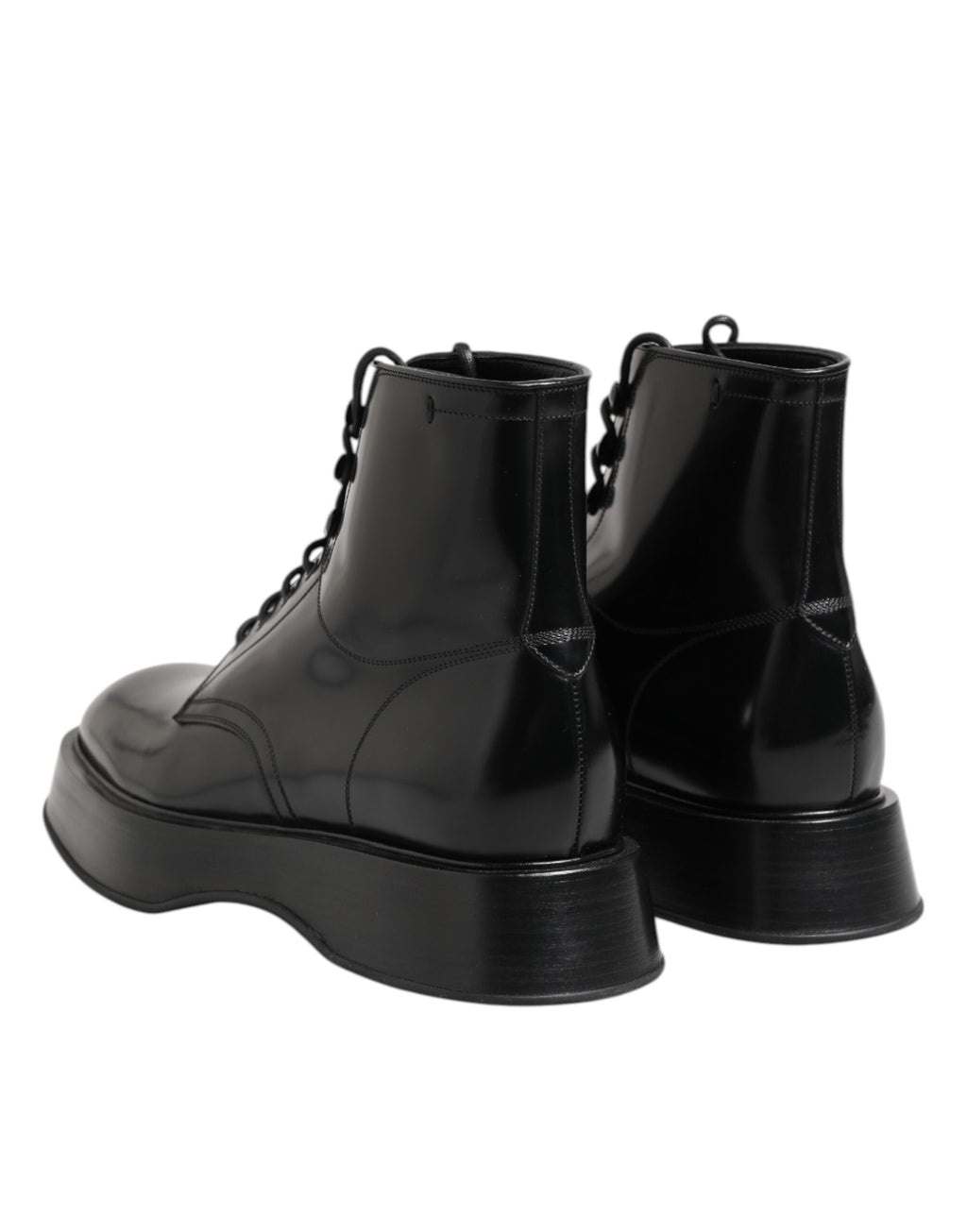 Dolce &amp; Gabbana – Schwarze Stiefeletten aus Leder mit Logo und Schnürung